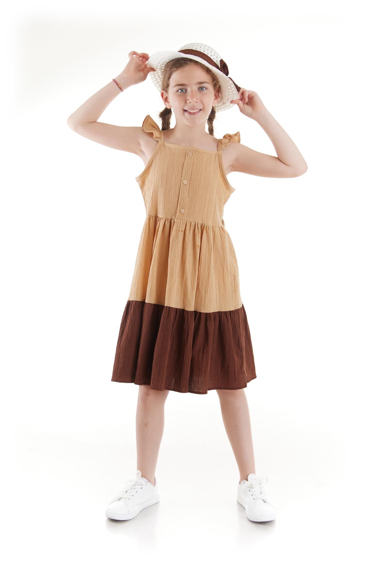 Girl's Buttoned Hat Summer Dress Cotton Ak2516