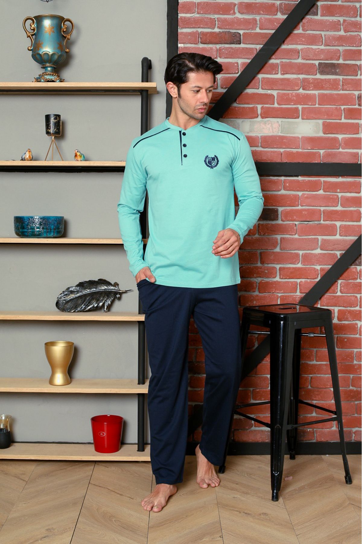 Men's Pajama Set Long Sleeve Single Jersey Cotton Seasonal M58012262