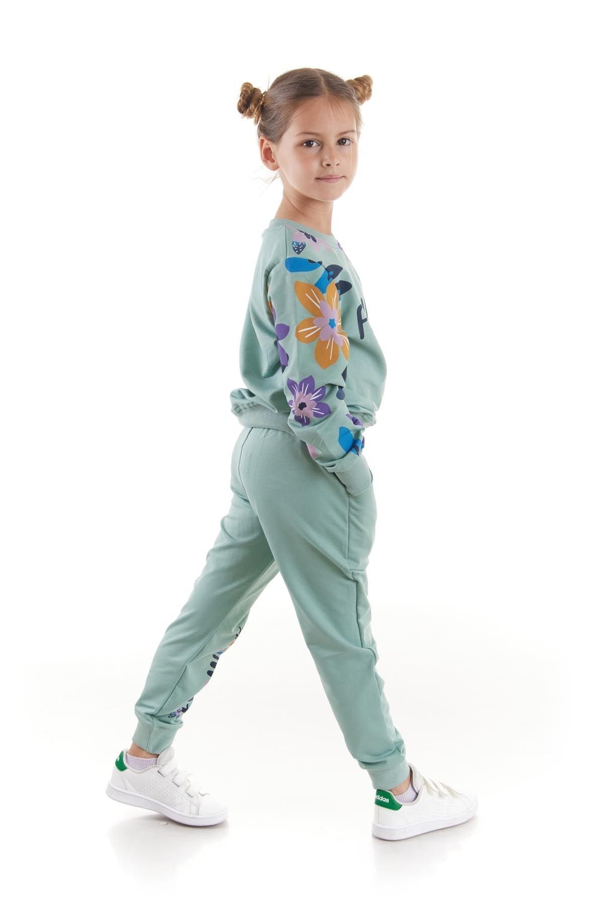 Girl's Tracksuit Set Flower Printed Bottom Top Double Set Cotton Seasonal Ak2505