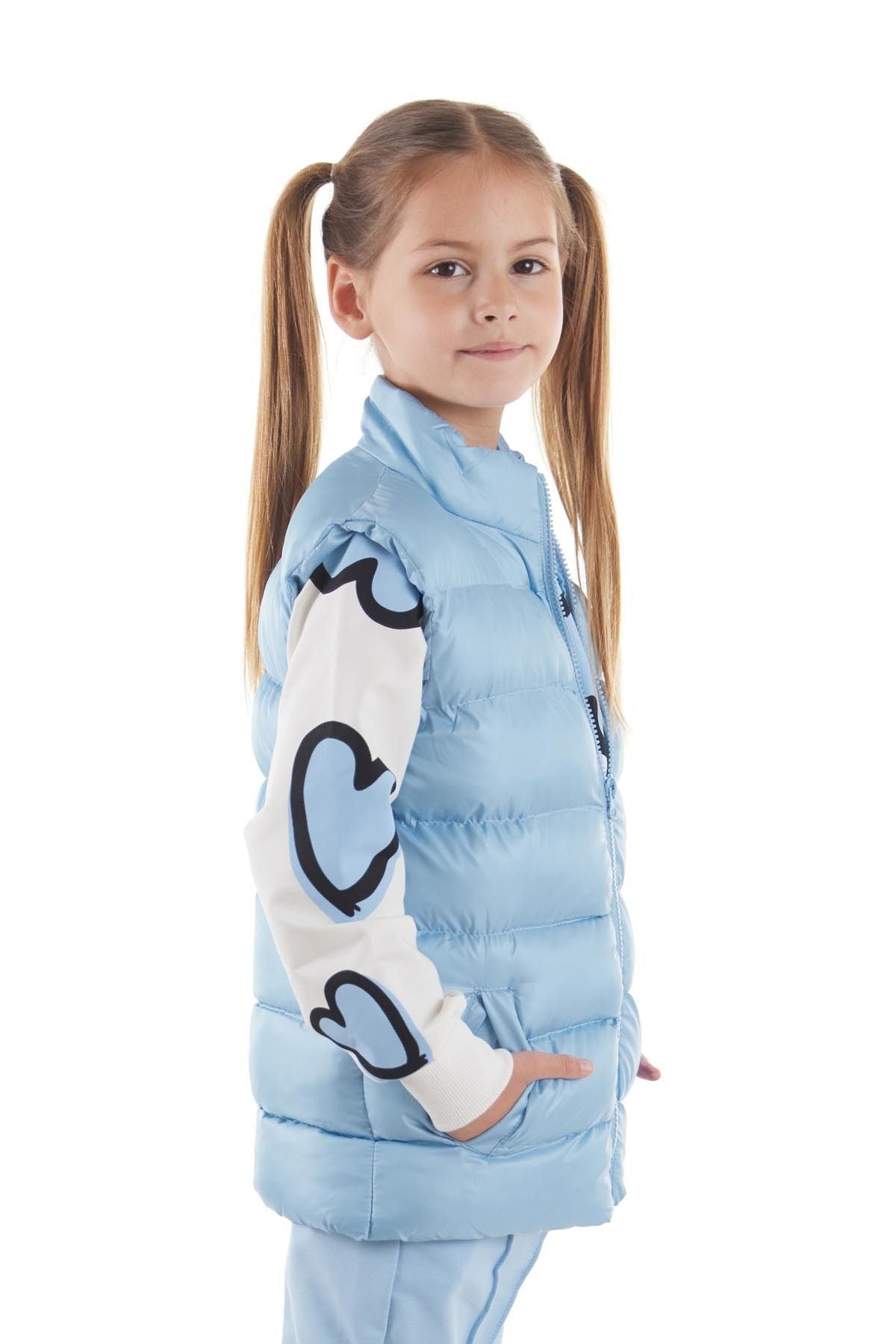 Girl's Embroidered Trendy Patterned Inflatable Vest without Hood Ak216869