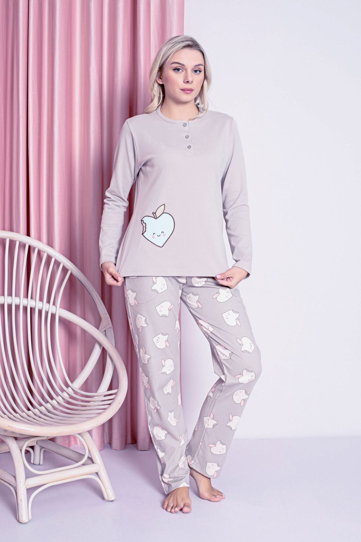 Women's Pajama Set Youth Interlock Apple Print Cotton Seasonal W20472254