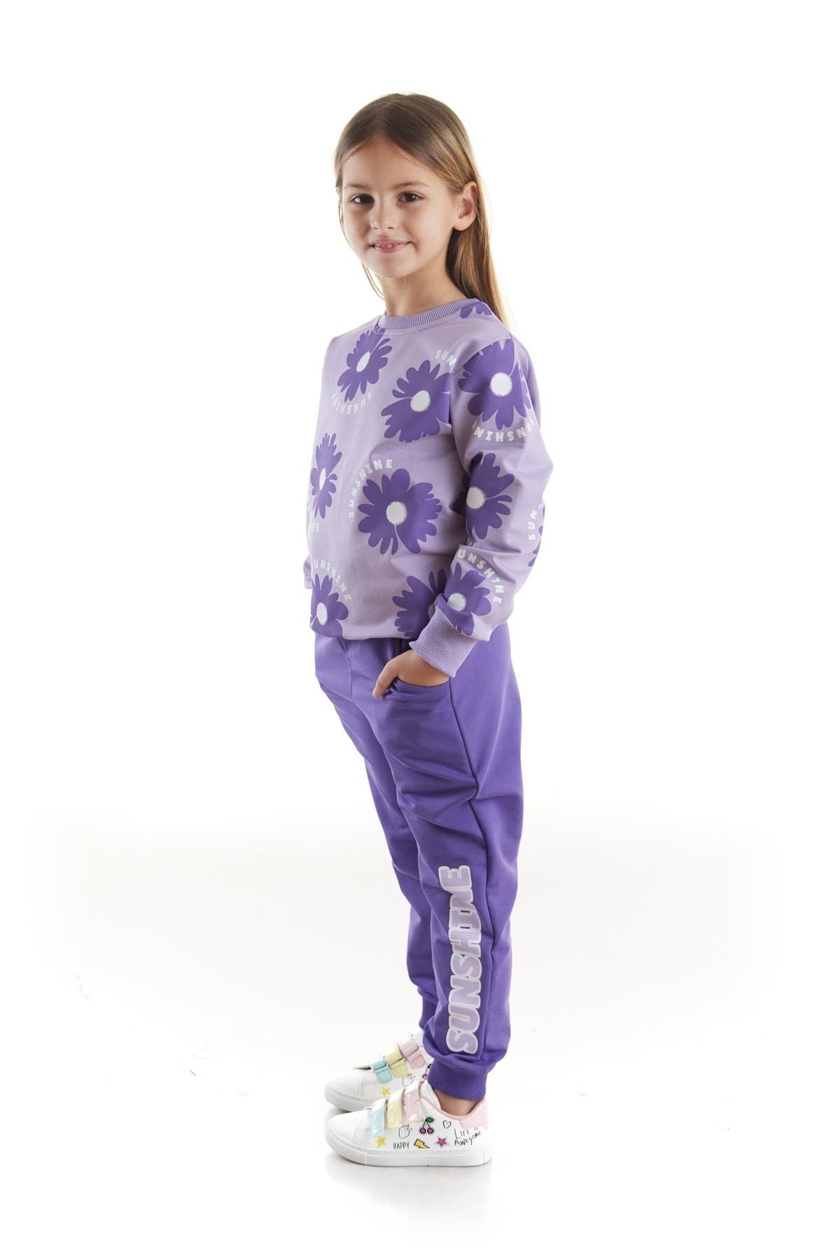 Kids Girl's Tracksuit Set Floral Printed Bottom Top Double Set Cotton Seasonal Ak2501