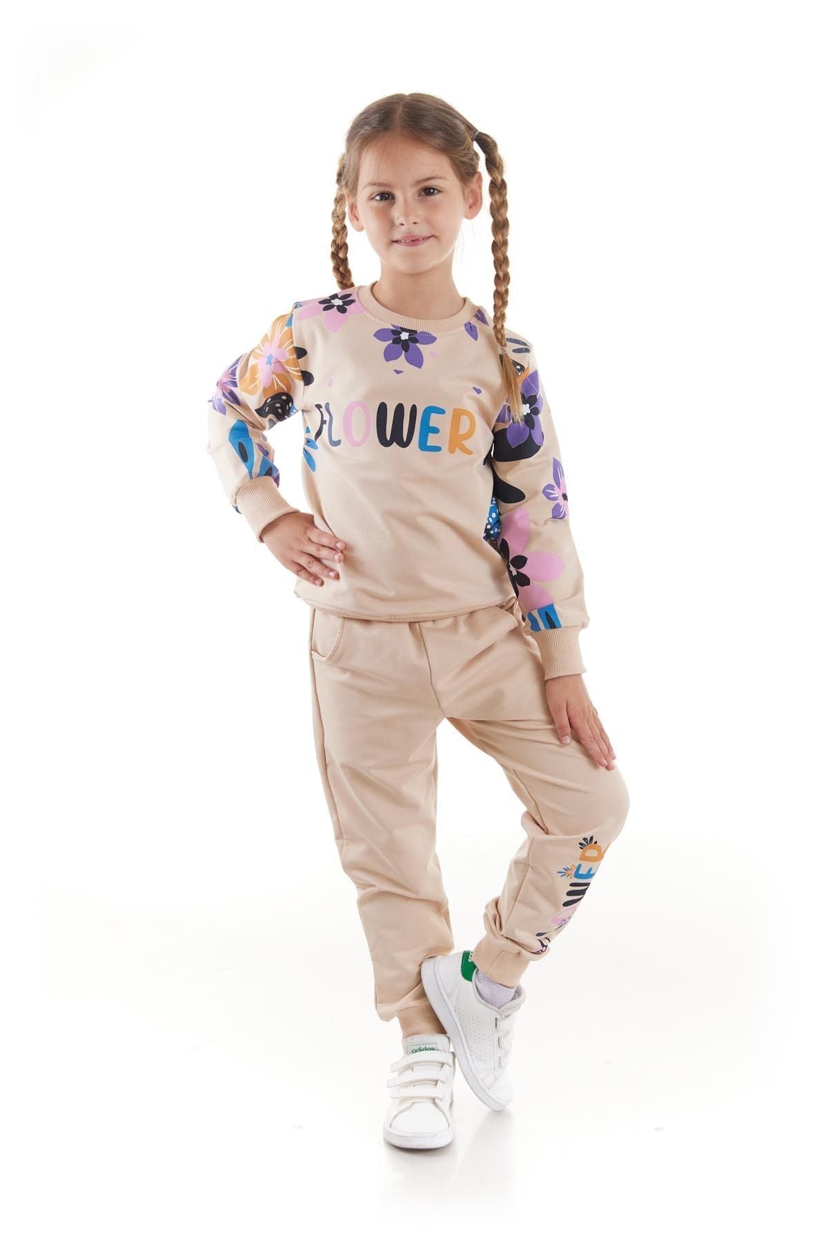 Girl's Tracksuit Set Flower Printed Bottom Top Double Set Cotton Seasonal Ak2505