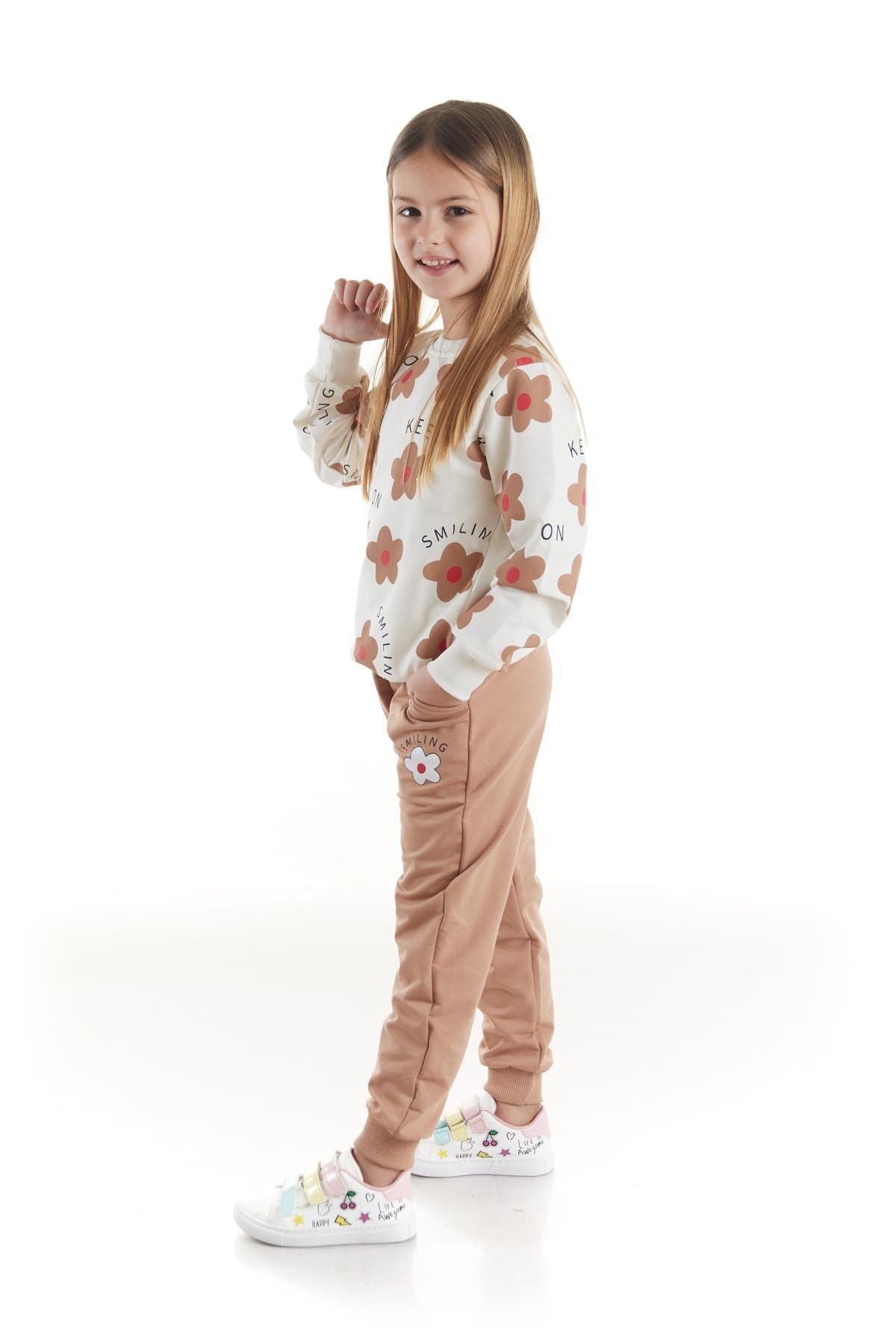 Kids Girl's Tracksuit Set Floral Printed Bottom Top Double Set Cotton Seasonal Ak2502