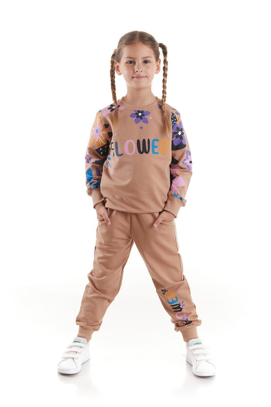 Girl's Tracksuit Set Flower Printed Bottom Top Double Set Cotton Seasonal Ak2505