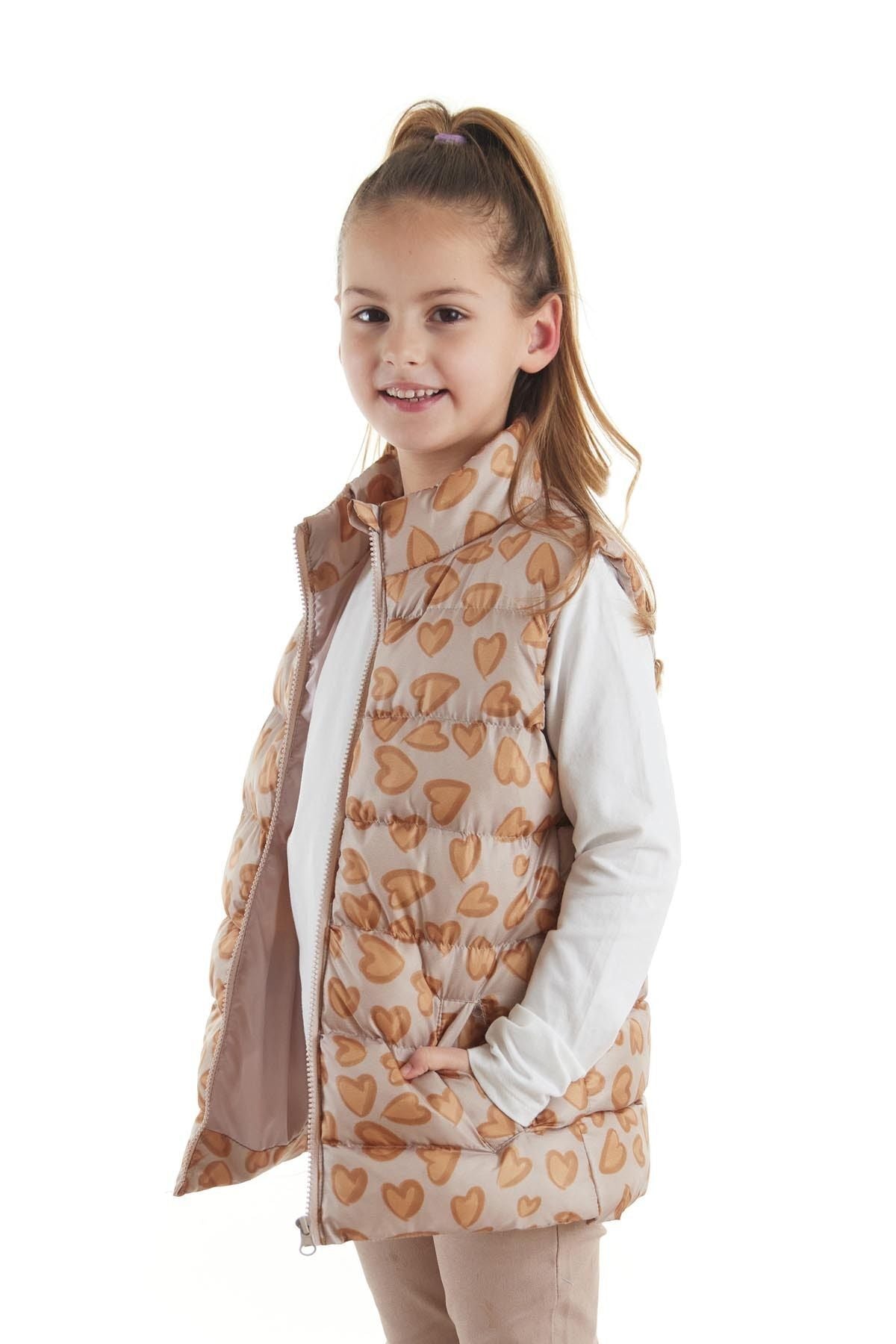 Girl's Heart Patterned Trend Inflatable Vest without Hood AK217273