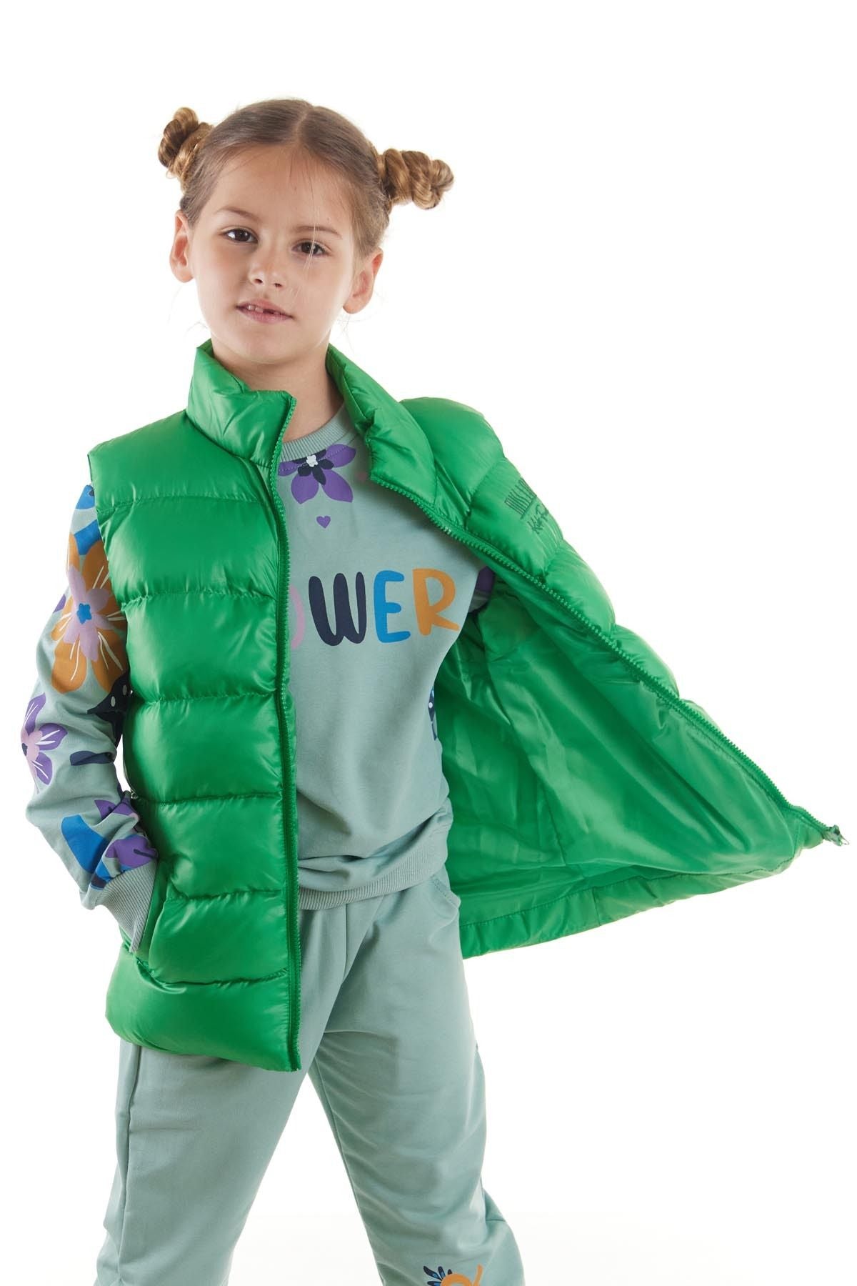 Girl's Embroidered Trendy Patterned Inflatable Vest without Hood Ak216869