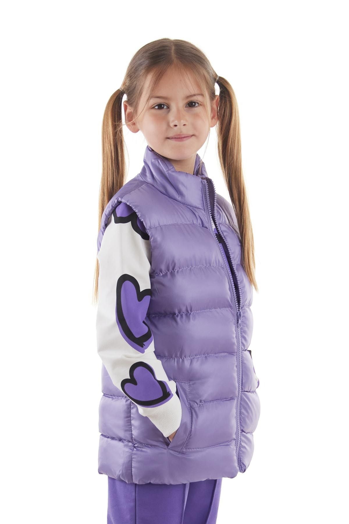 Girl's Embroidered Trendy Patterned Inflatable Vest without Hood Ak216869