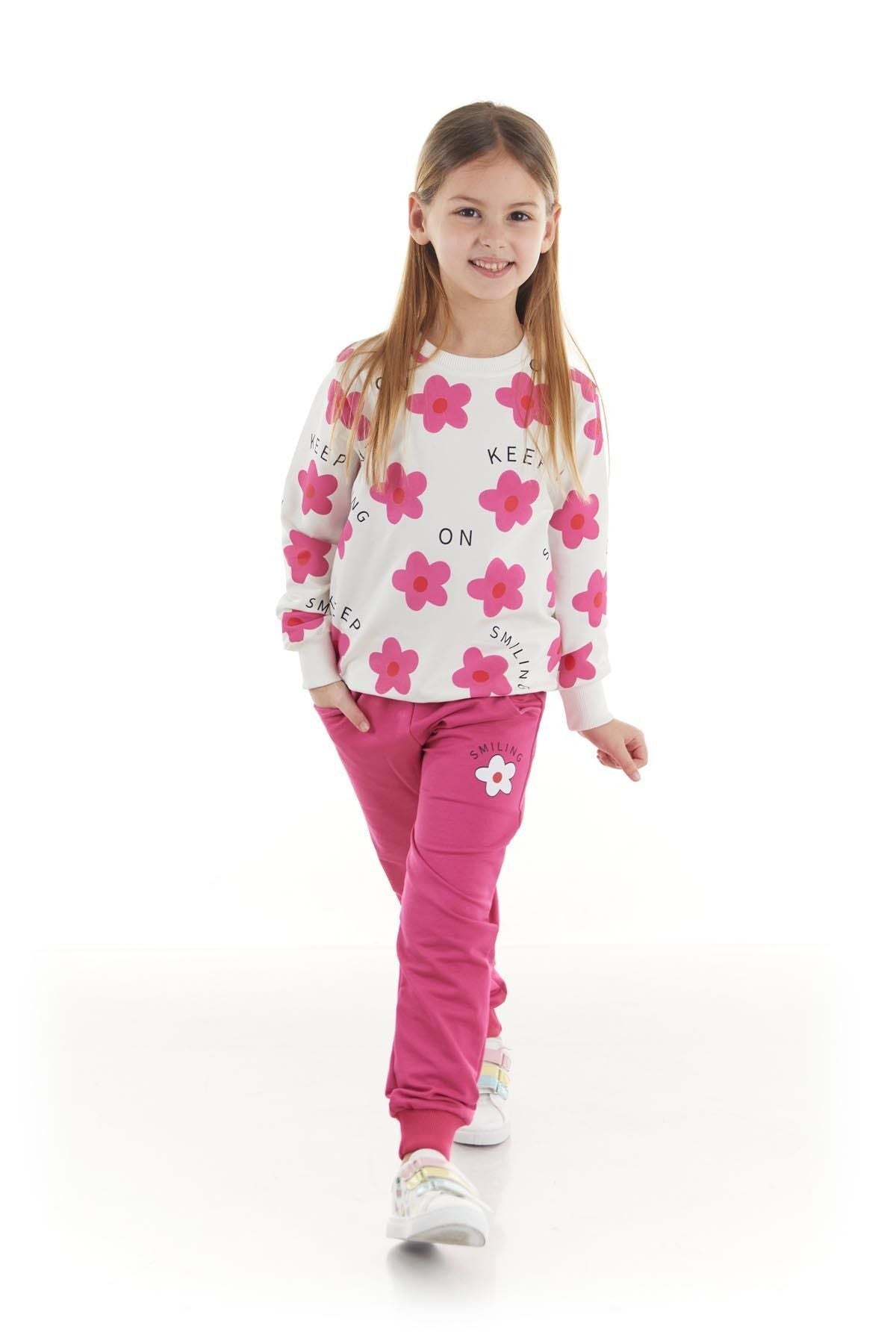 Kids Girl's Tracksuit Set Floral Printed Bottom Top Double Set Cotton Seasonal Ak2502