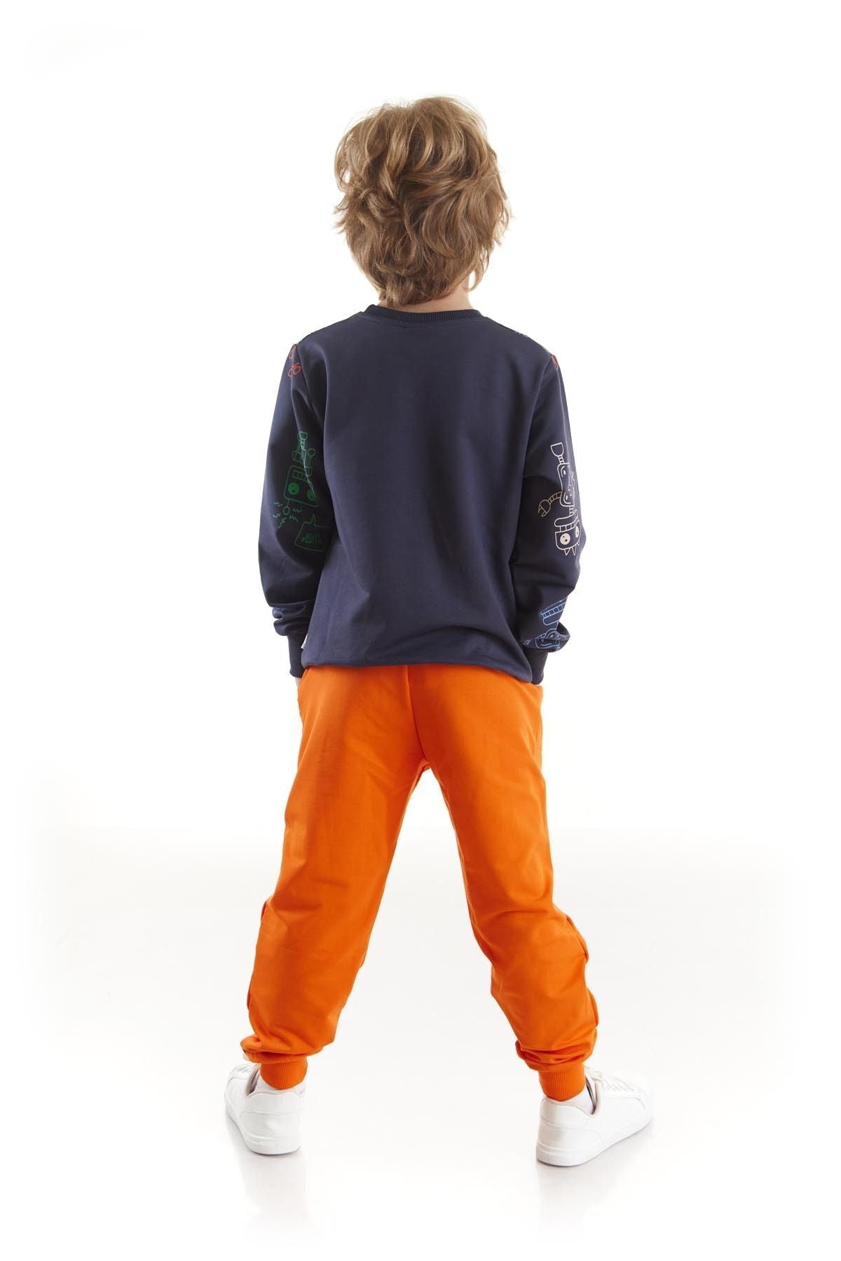 Kids Boys Tracksuit Set Robot Printed Bottom Top Double Set Cotton Seasonal Ak2506