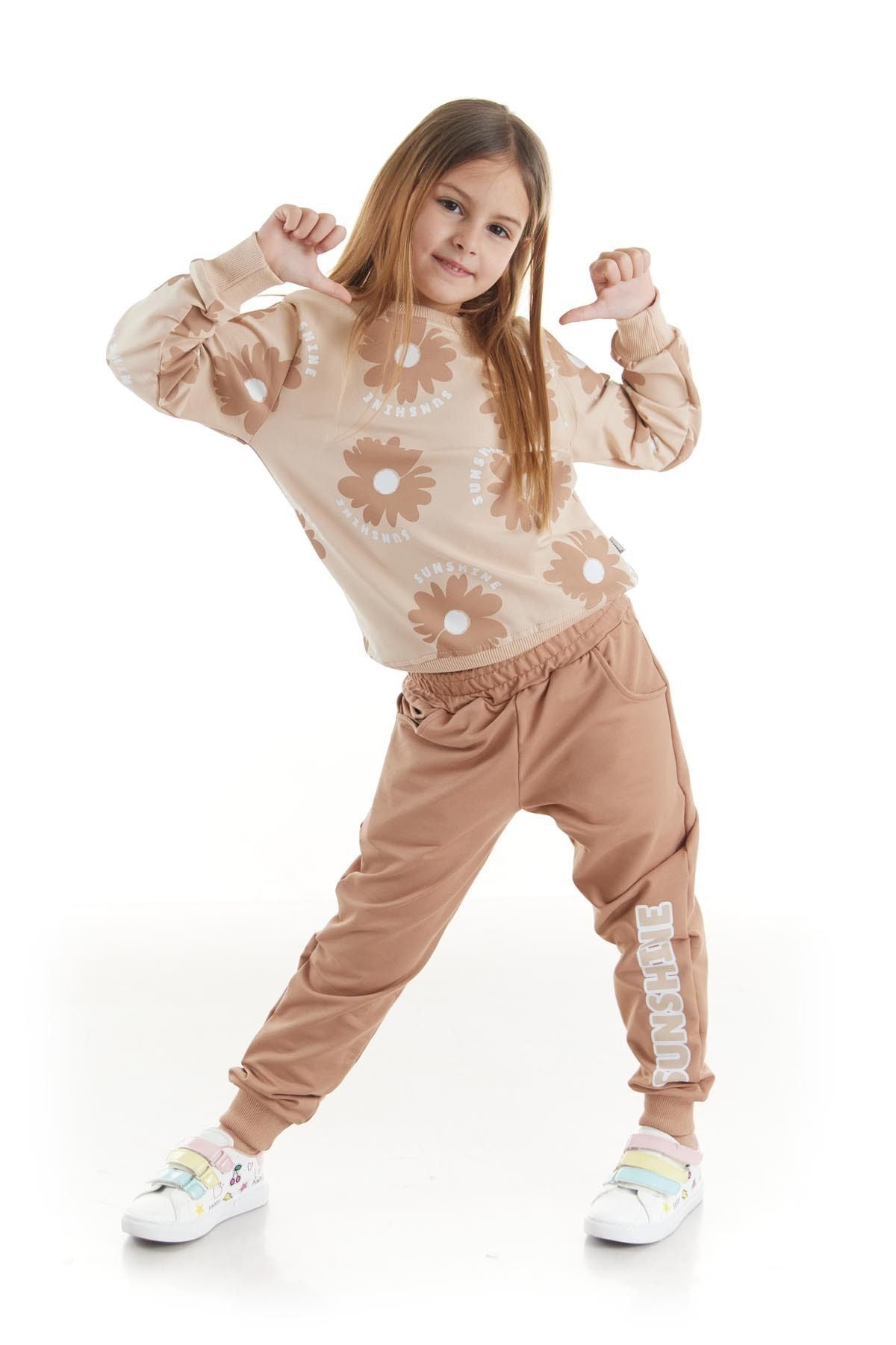 Kids Girl's Tracksuit Set Floral Printed Bottom Top Double Set Cotton Seasonal Ak2501