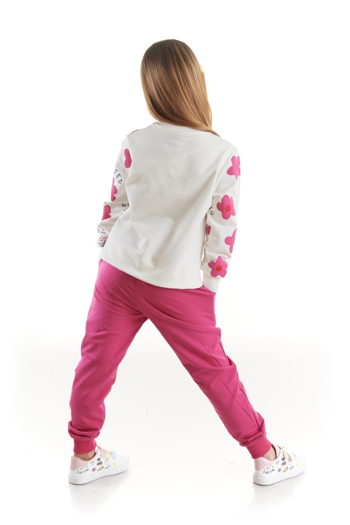 Kids Girl's Tracksuit Set Floral Printed Bottom Top Double Set Cotton Seasonal Ak2502