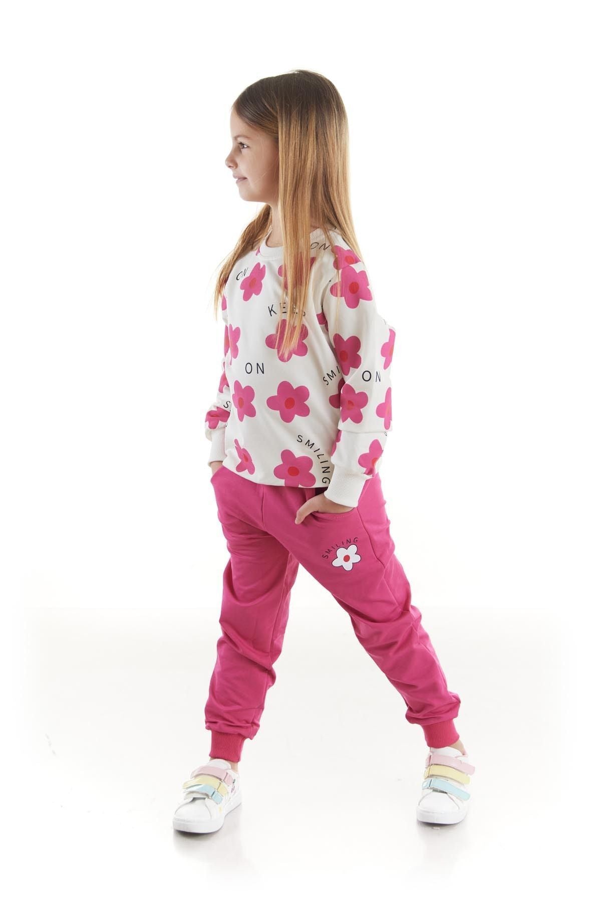 Kids Girl's Tracksuit Set Floral Printed Bottom Top Double Set Cotton Seasonal Ak2502