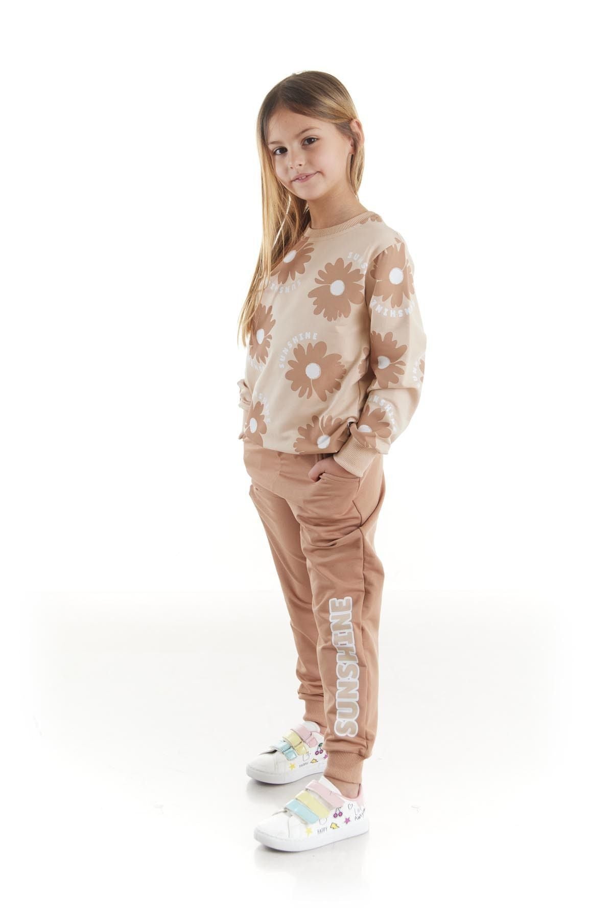 Kids Girl's Tracksuit Set Floral Printed Bottom Top Double Set Cotton Seasonal Ak2501