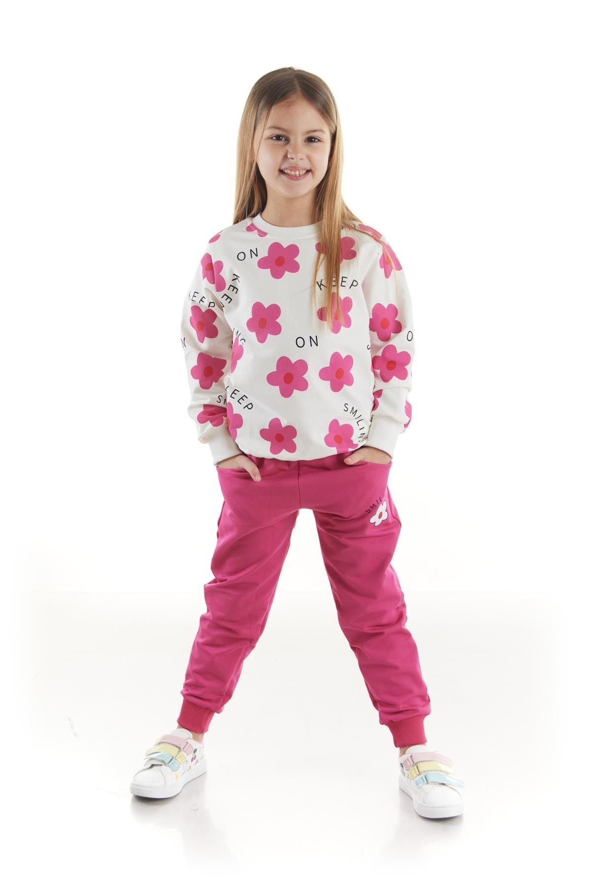 Kids Girl's Tracksuit Set Floral Printed Bottom Top Double Set Cotton Seasonal Ak2502