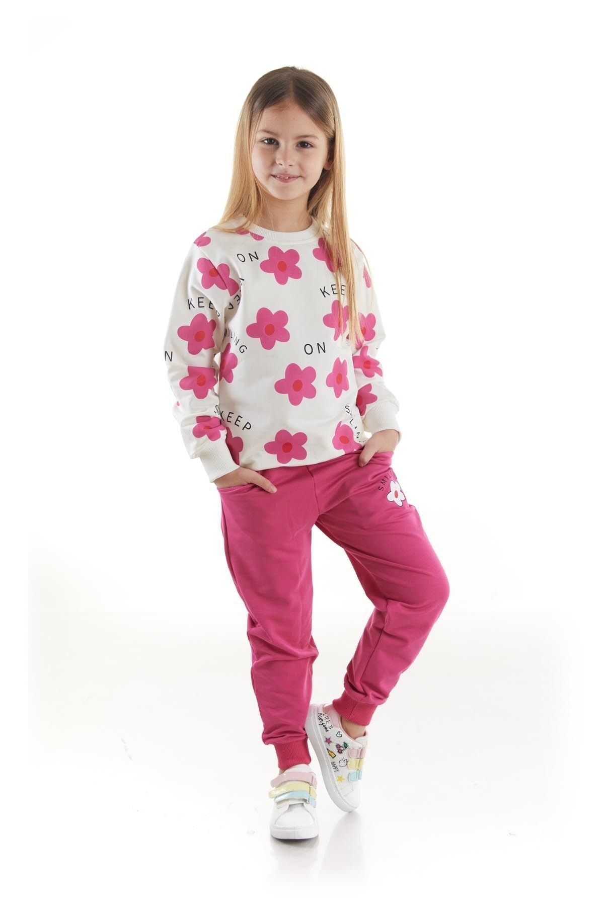 Kids Girl's Tracksuit Set Floral Printed Bottom Top Double Set Cotton Seasonal Ak2502