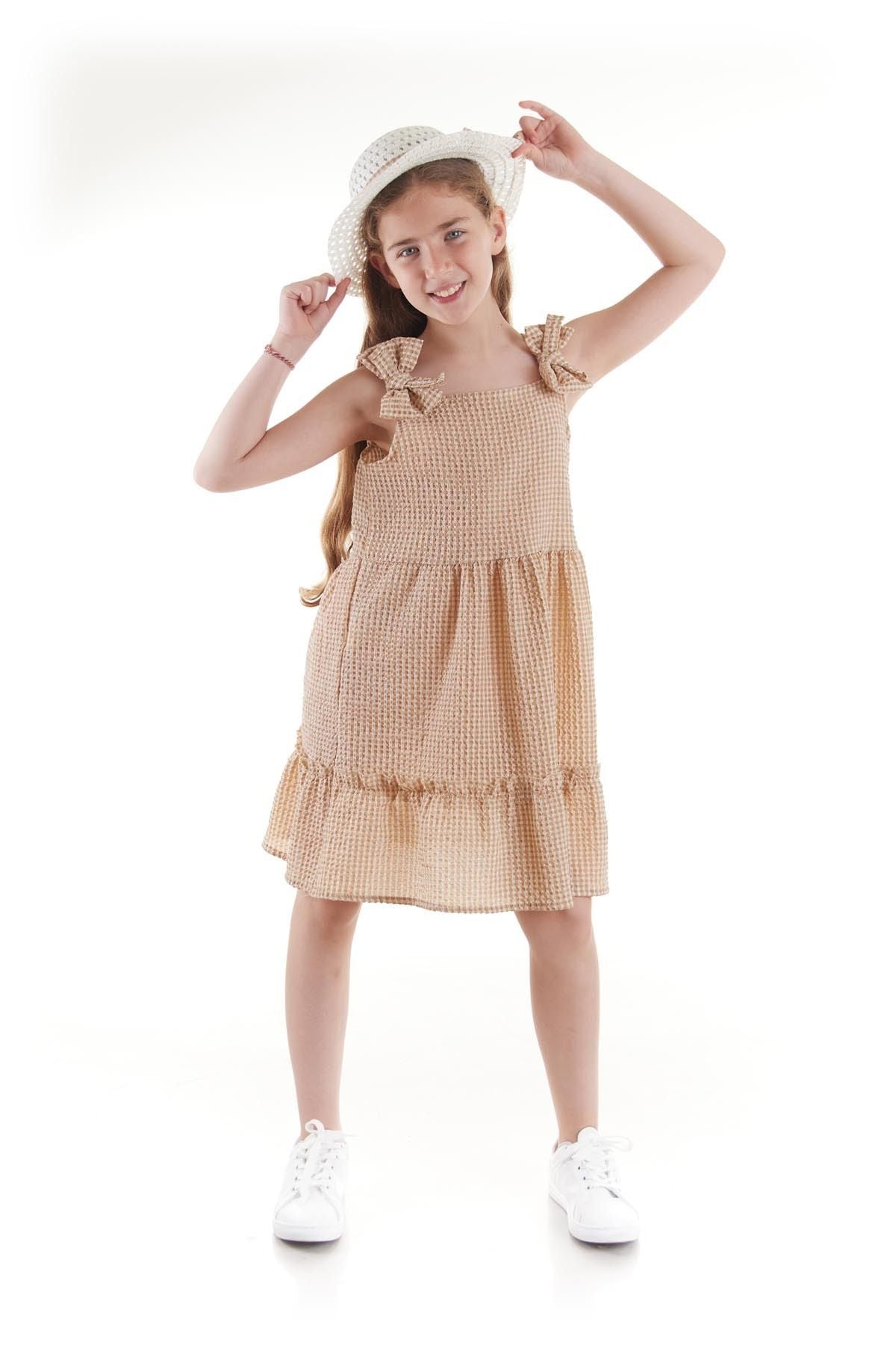 Girl's Dress Seersucker Pyramid Hat Set Dress Cotton Ak2524