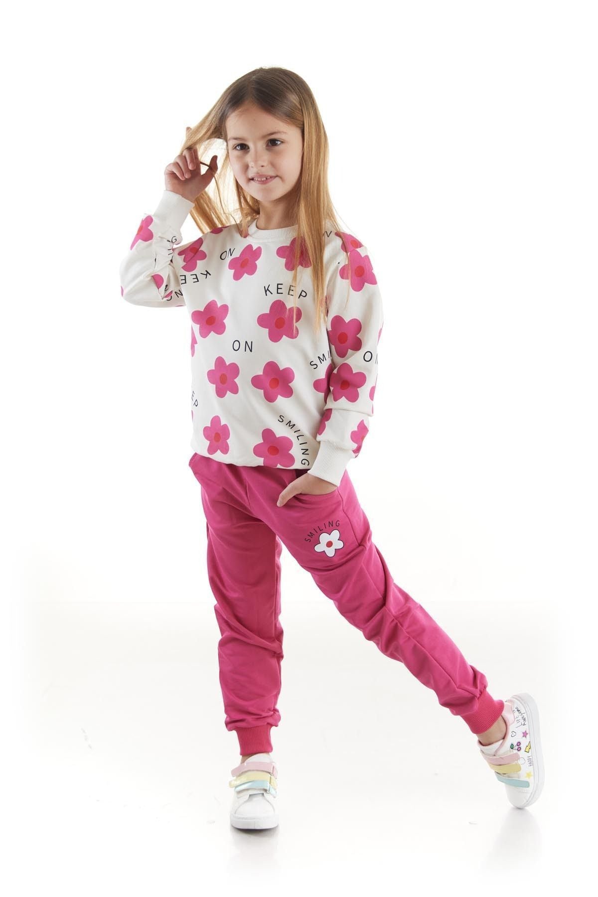 Kids Girl's Tracksuit Set Floral Printed Bottom Top Double Set Cotton Seasonal Ak2502