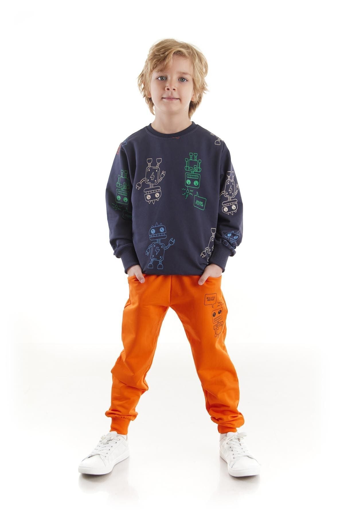 Kids Boys Tracksuit Set Robot Printed Bottom Top Double Set Cotton Seasonal Ak2506