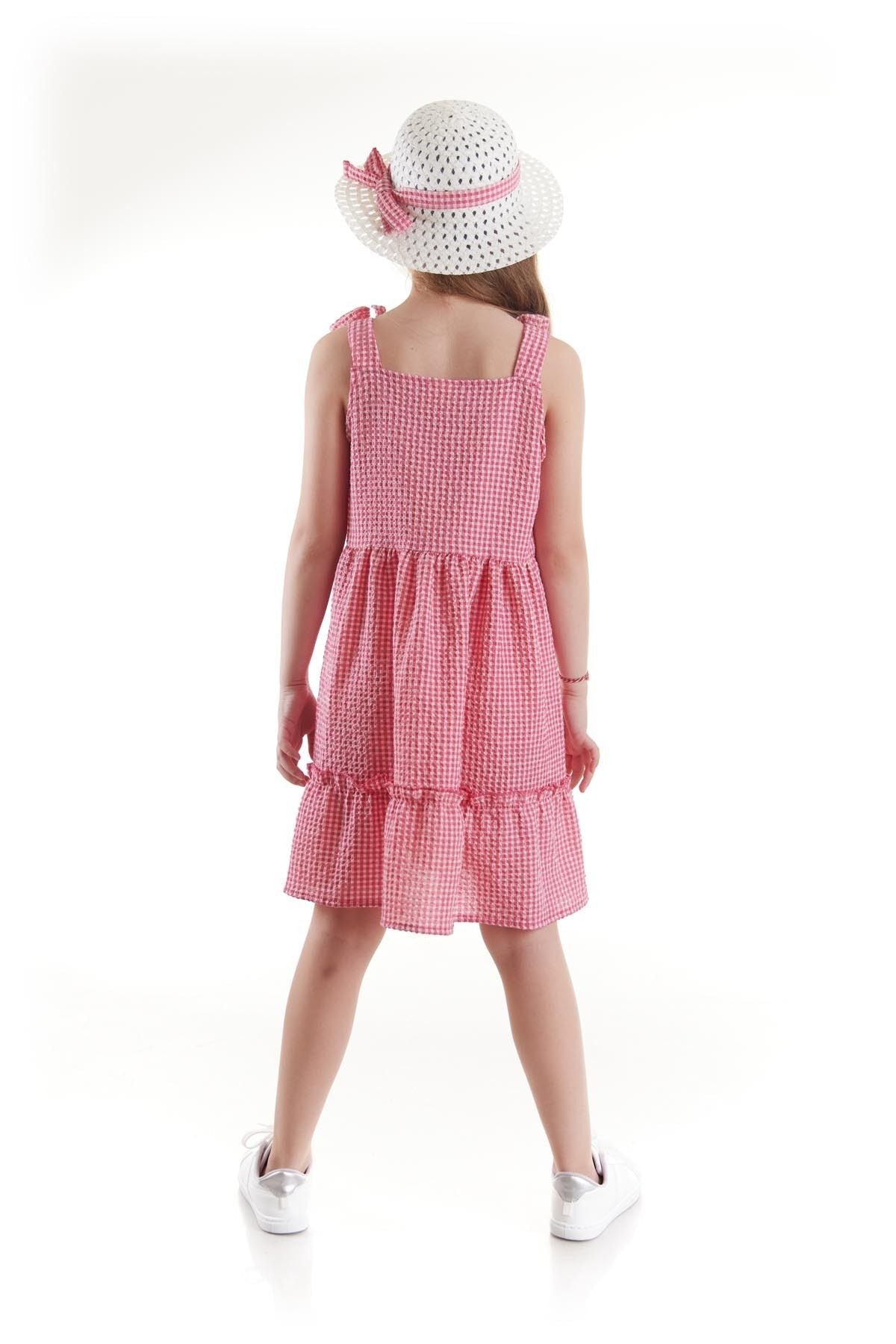 Girl's Dress Seersucker Pyramid Hat Set Dress Cotton Ak2524