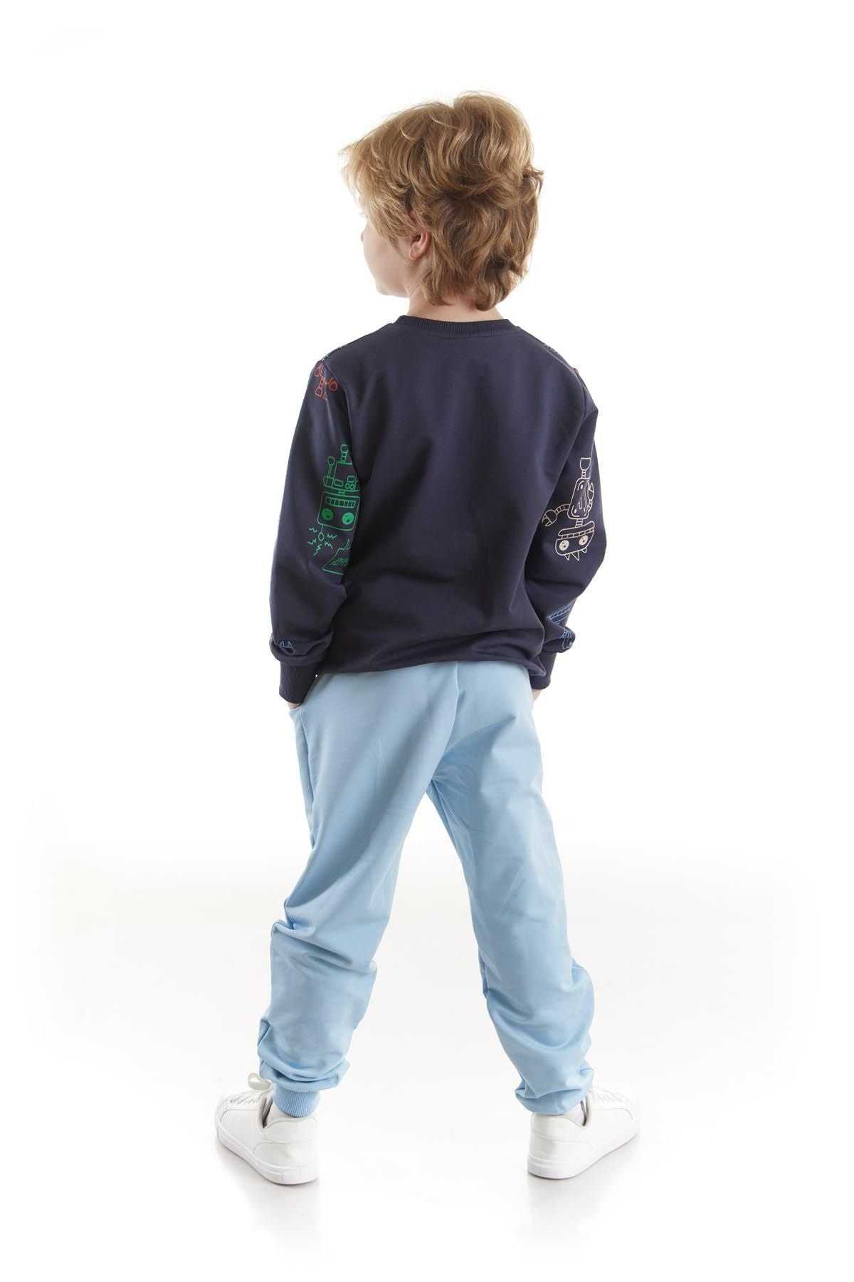 Kids Boys Tracksuit Set Robot Printed Bottom Top Double Set Cotton Seasonal Ak2506