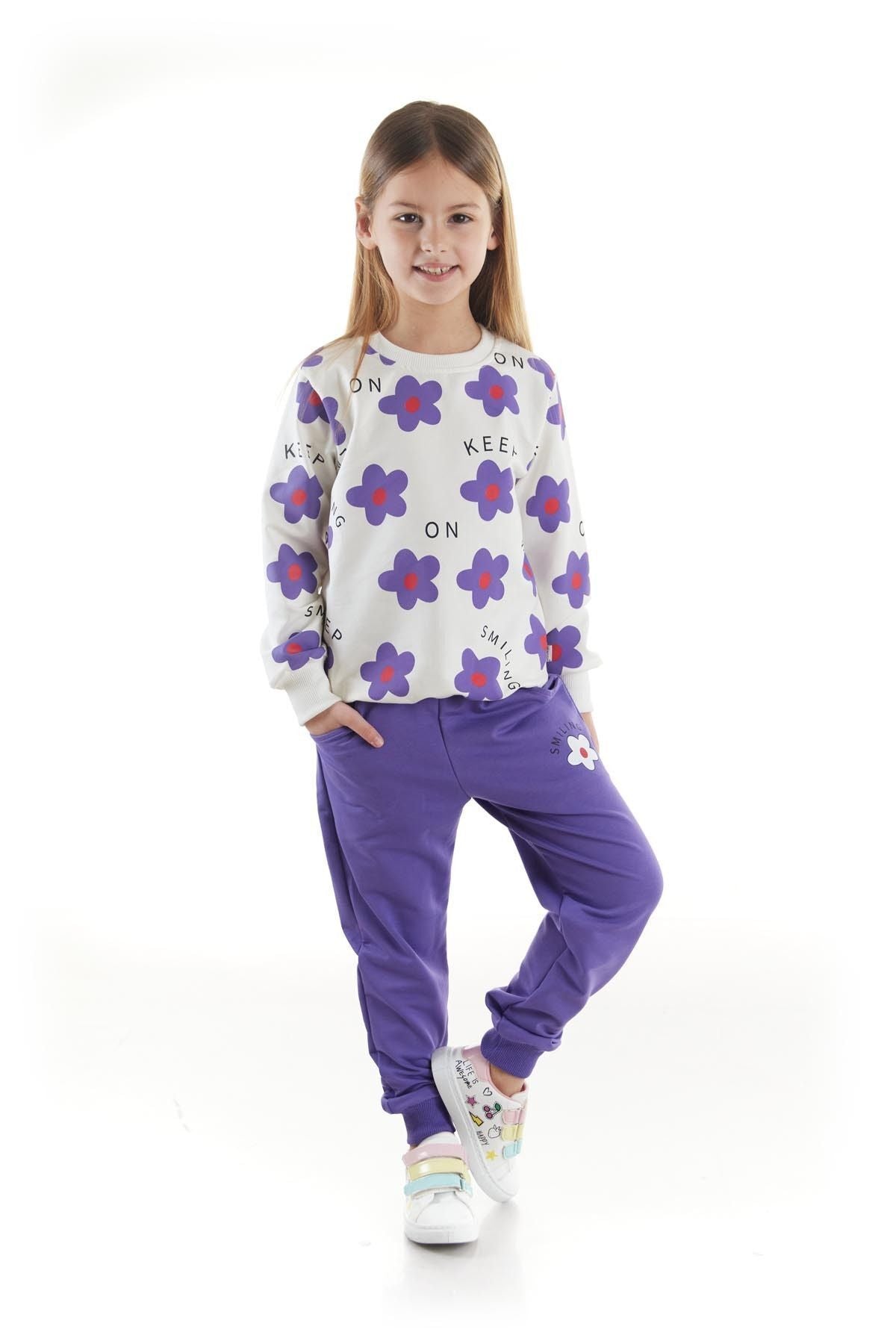 Kids Girl's Tracksuit Set Floral Printed Bottom Top Double Set Cotton Seasonal Ak2502