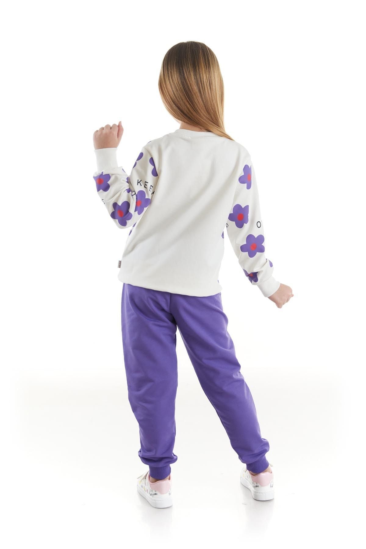 Kids Girl's Tracksuit Set Floral Printed Bottom Top Double Set Cotton Seasonal Ak2502