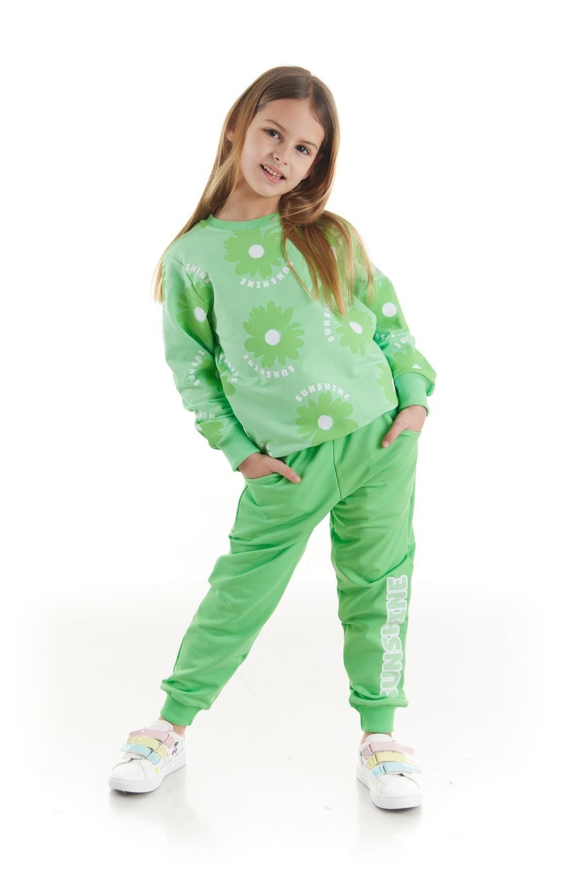 Kids Girl's Tracksuit Set Floral Printed Bottom Top Double Set Cotton Seasonal Ak2501