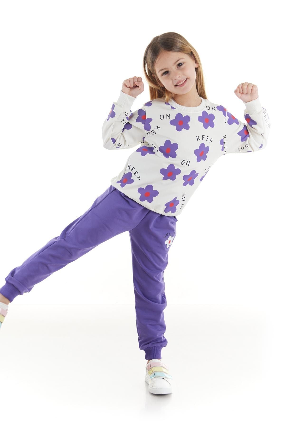 Kids Girl's Tracksuit Set Floral Printed Bottom Top Double Set Cotton Seasonal Ak2502