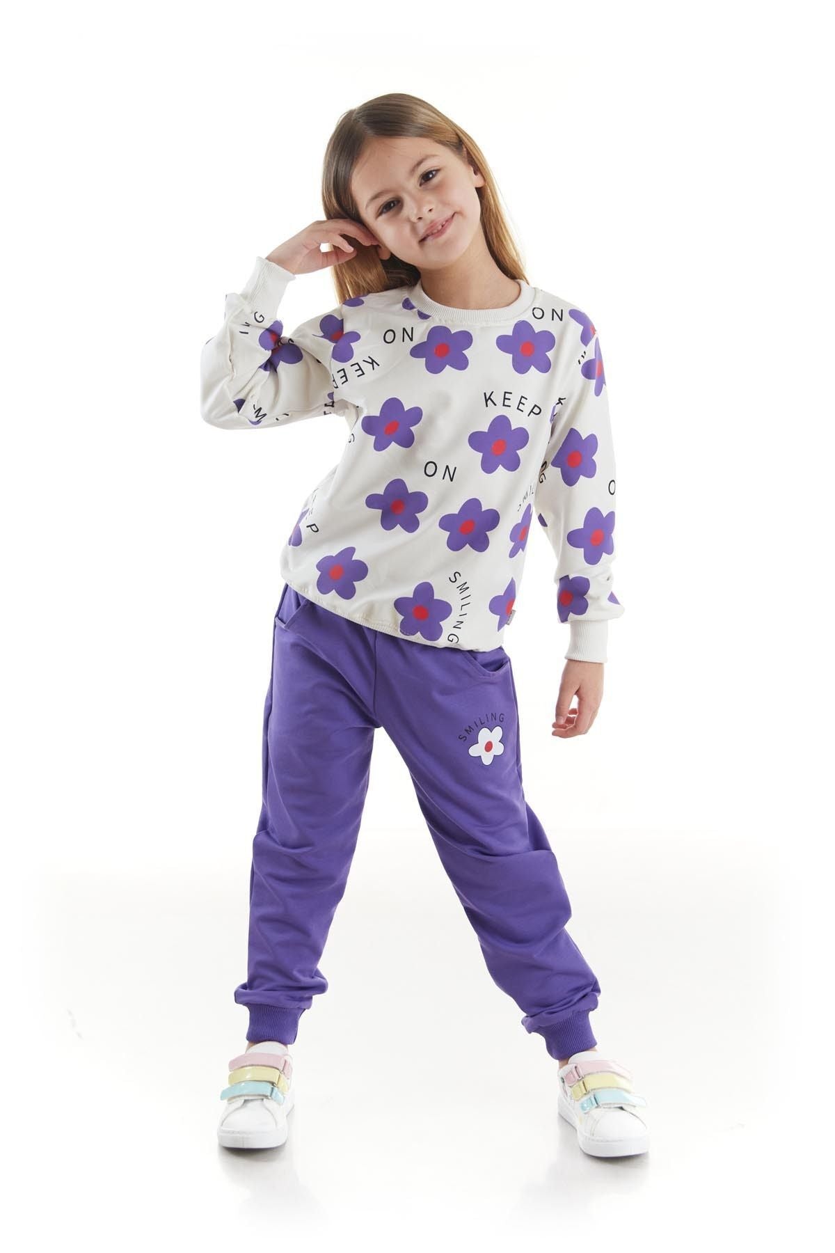 Kids Girl's Tracksuit Set Floral Printed Bottom Top Double Set Cotton Seasonal Ak2502