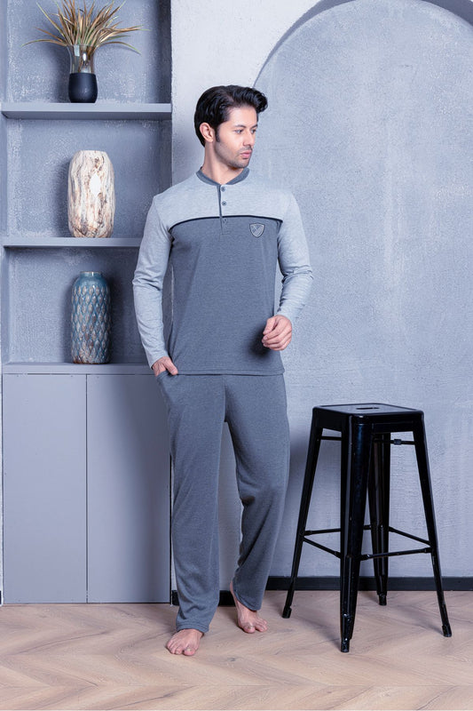 Men's Pajama Set Interlock Front Segmented Cotton Seasonal M70032265