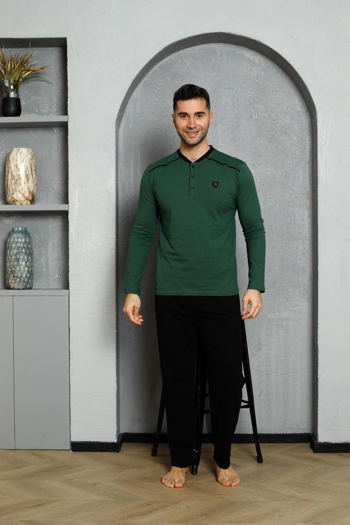 Men's Pajama Set Battal Single Jersey Long Sleeve Long Sleeve Shoulder Padded Cotton M58452343