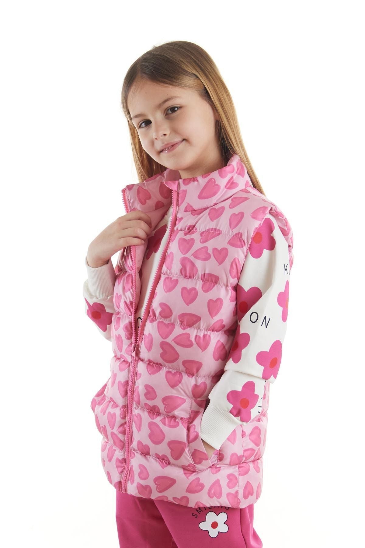 Girl's Heart Patterned Trend Inflatable Vest without Hood AK217273