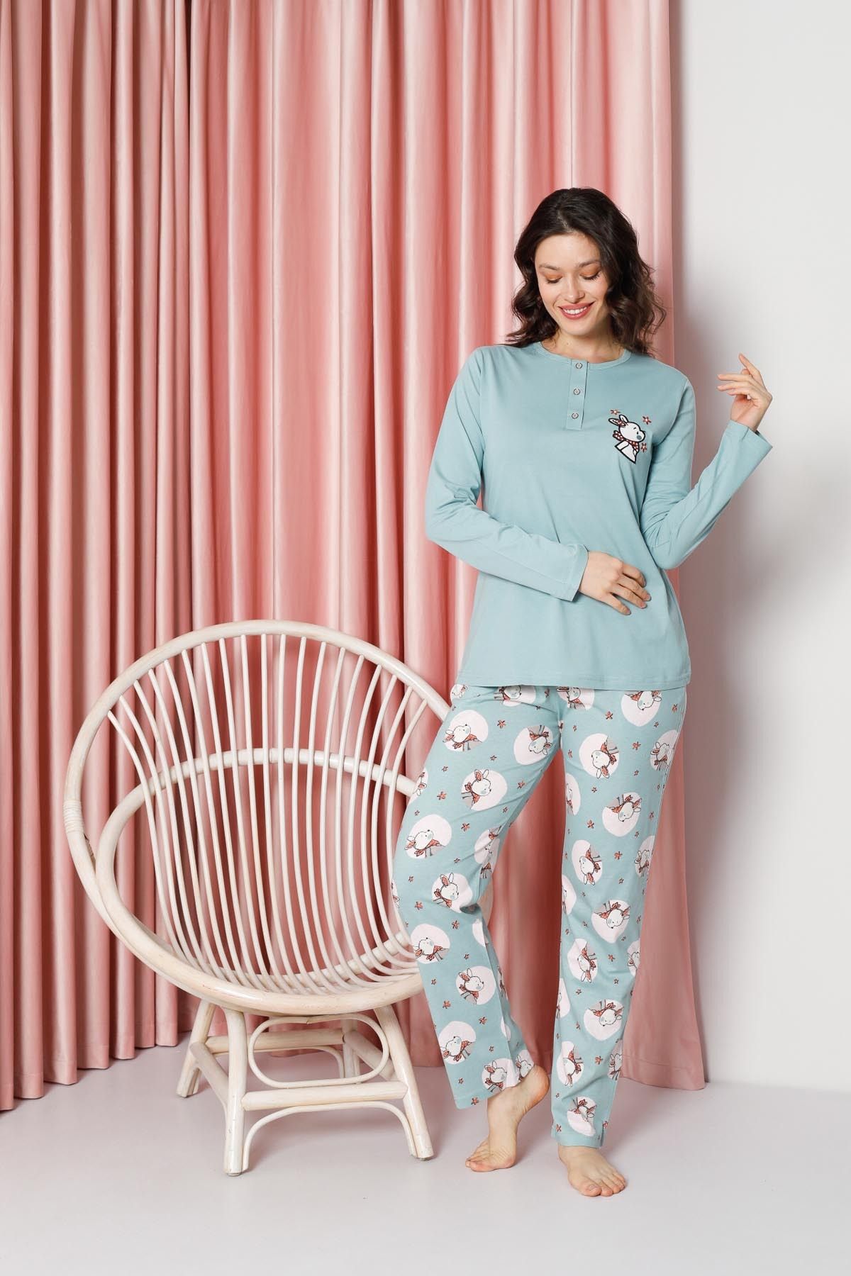 Women's Pajama Set Long Sleeve Rabbit Print Cotton Single Jersey W20632316