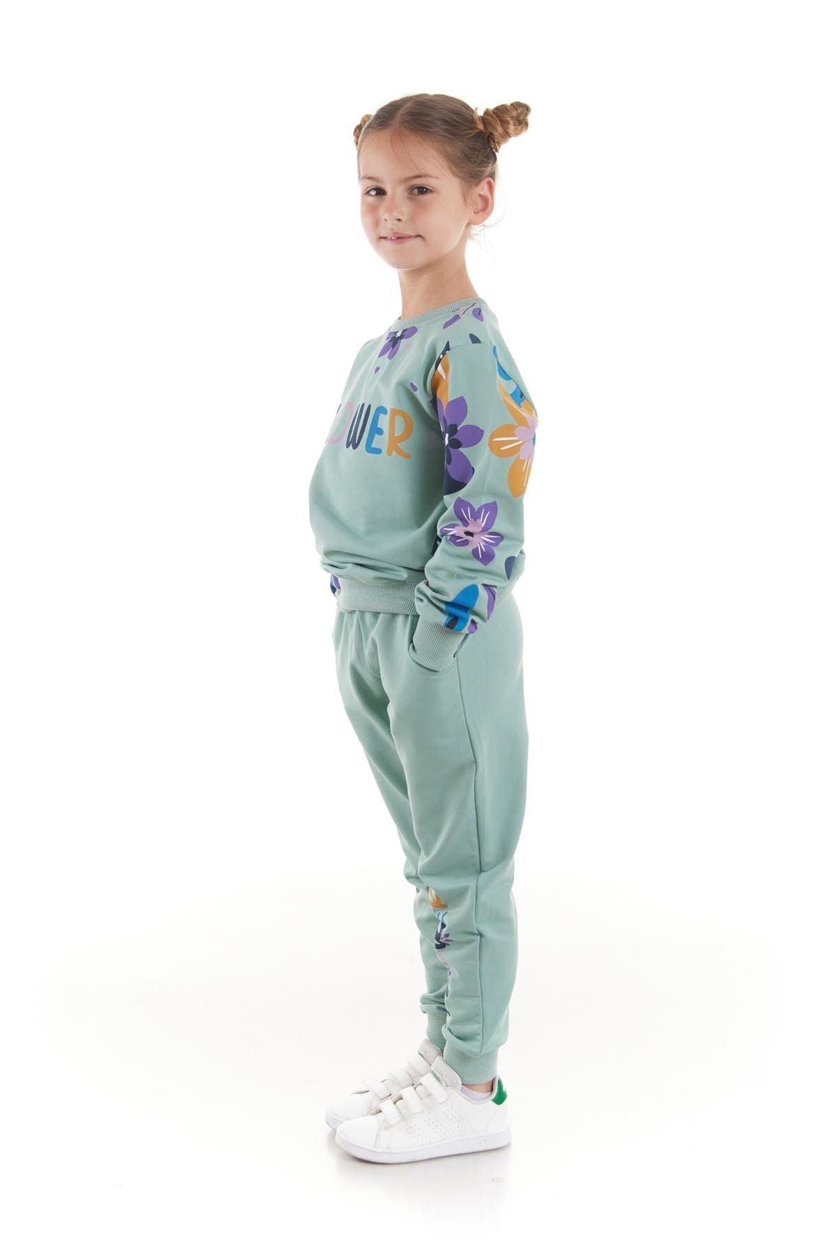 Girl's Tracksuit Set Flower Printed Bottom Top Double Set Cotton Seasonal Ak2505