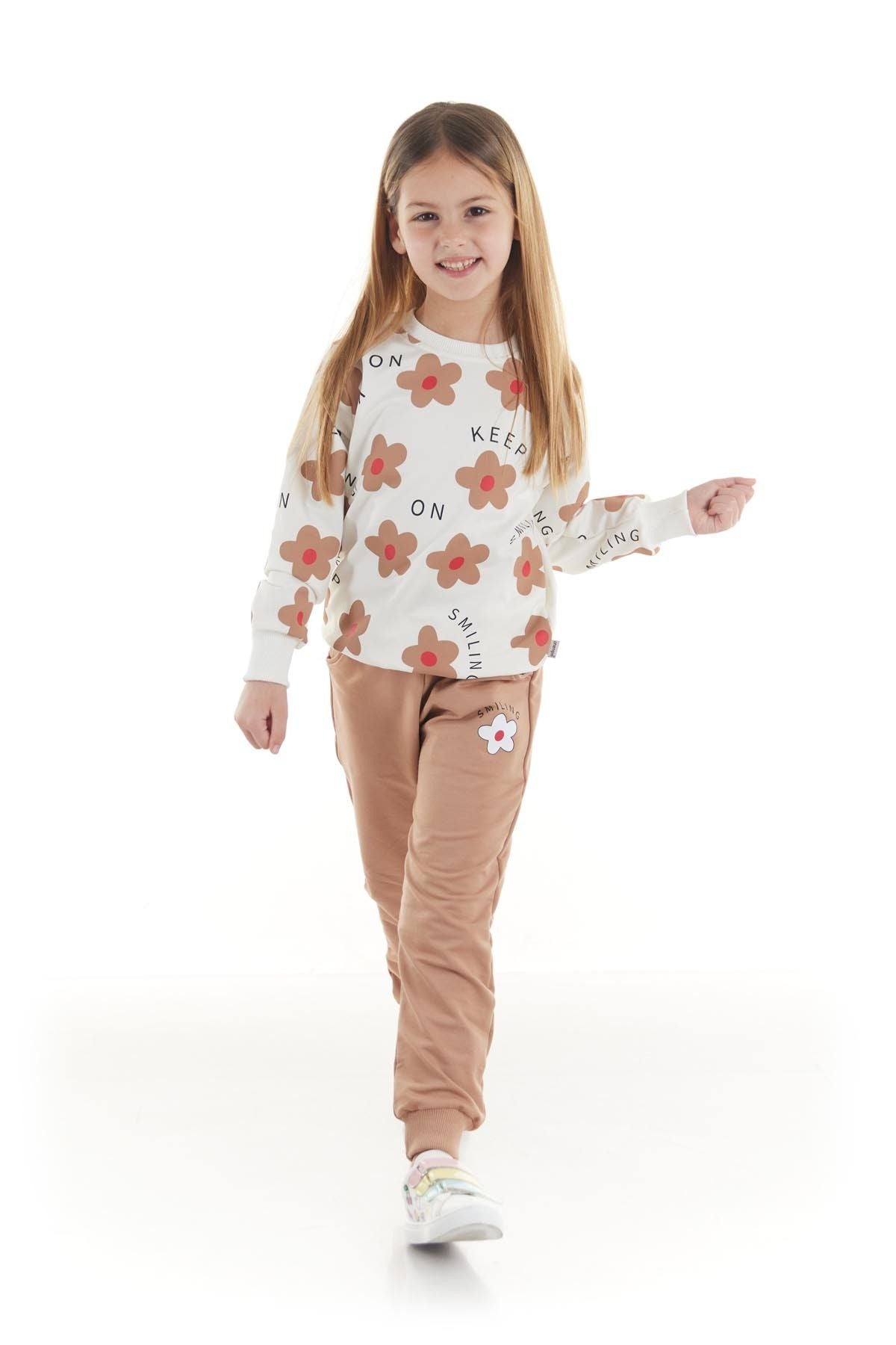 Kids Girl's Tracksuit Set Floral Printed Bottom Top Double Set Cotton Seasonal Ak2502