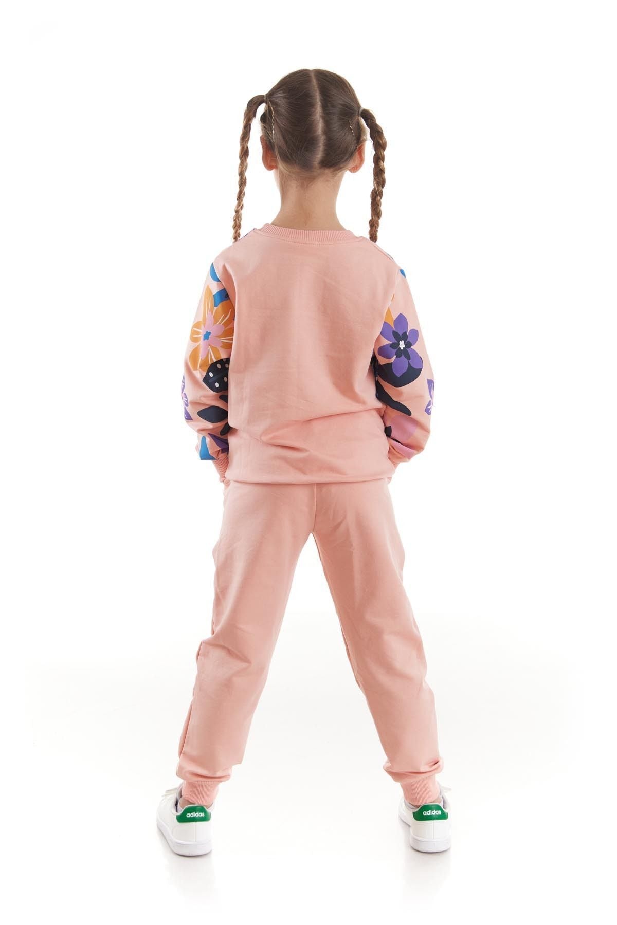 Girl's Tracksuit Set Flower Printed Bottom Top Double Set Cotton Seasonal Ak2505