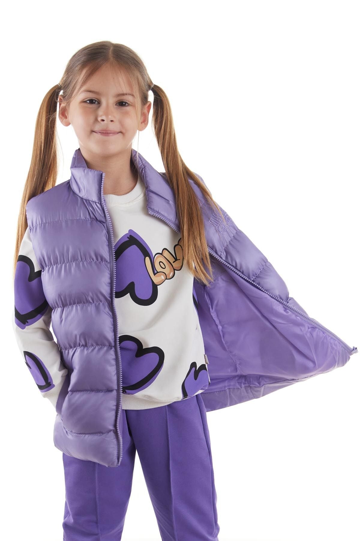 Girl's Embroidered Trendy Patterned Inflatable Vest without Hood Ak216869