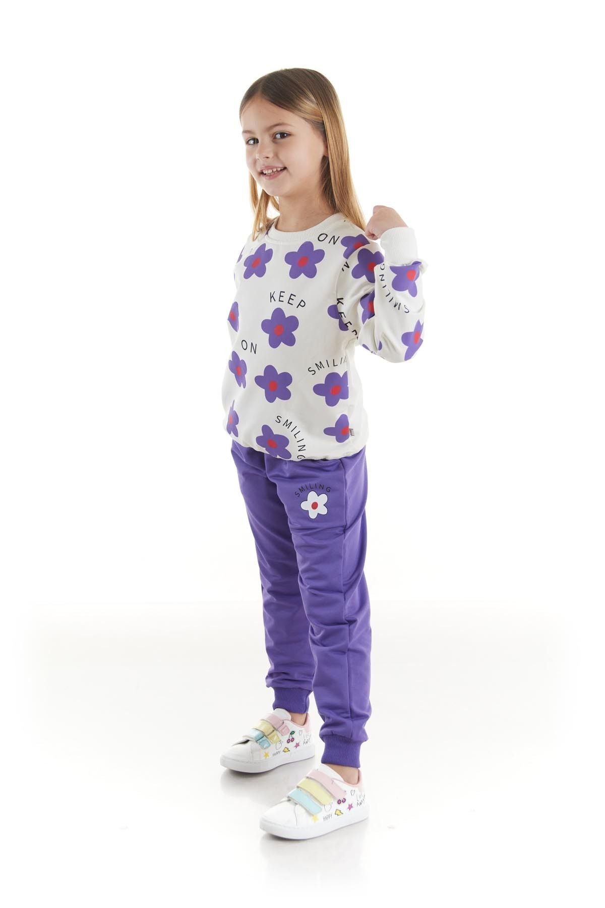 Kids Girl's Tracksuit Set Floral Printed Bottom Top Double Set Cotton Seasonal Ak2502