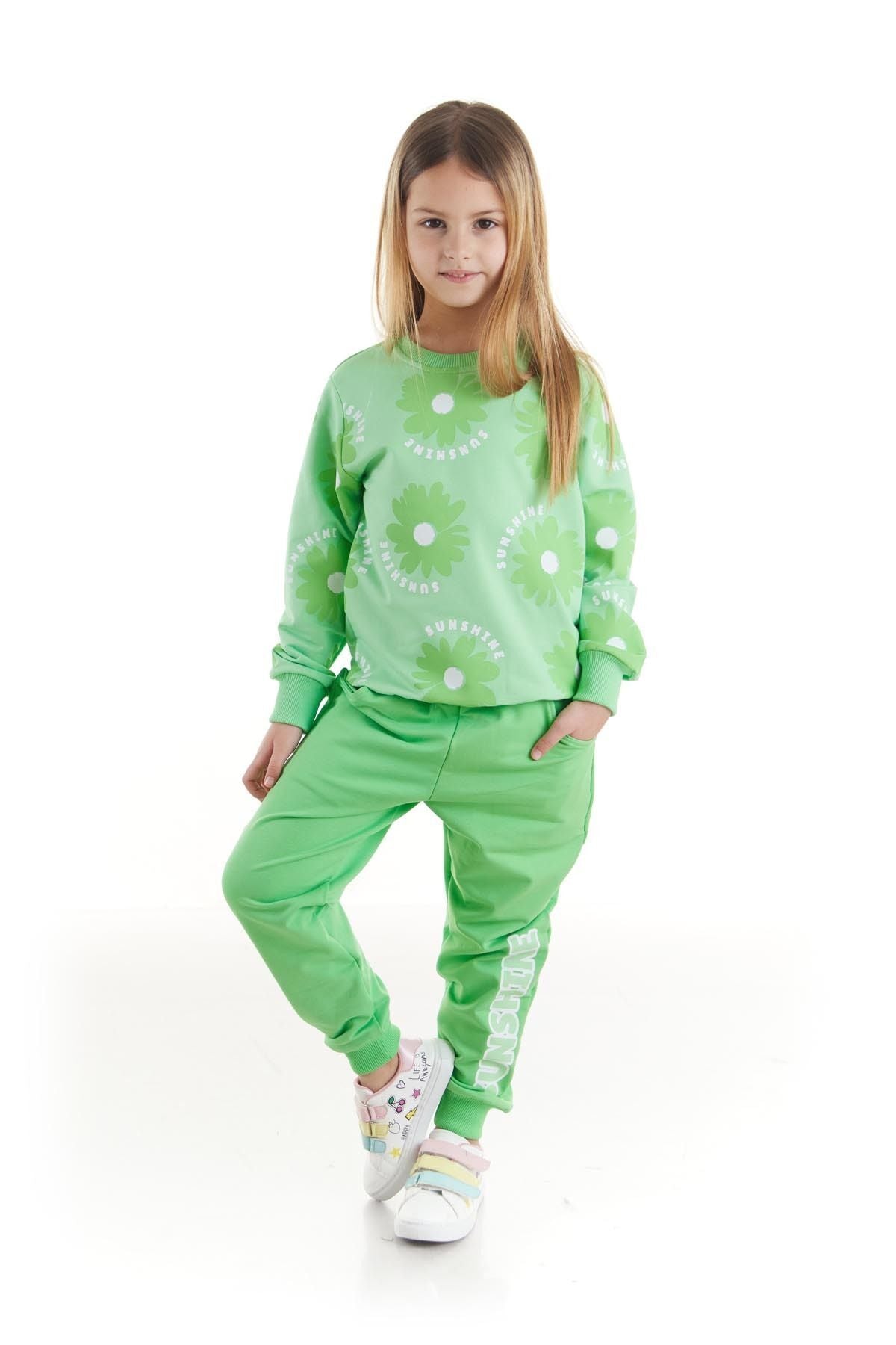 Kids Girl's Tracksuit Set Floral Printed Bottom Top Double Set Cotton Seasonal Ak2501