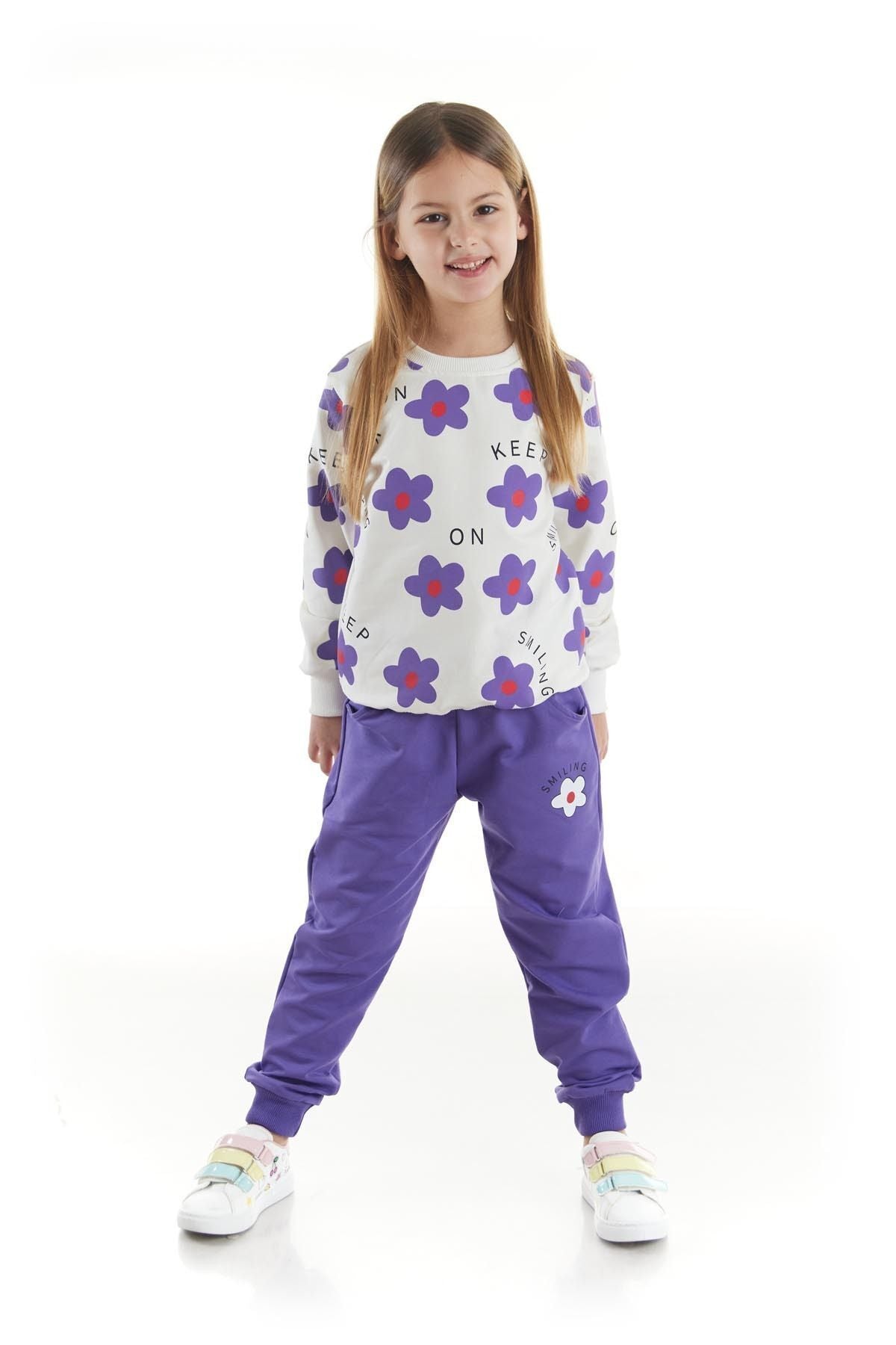 Kids Girl's Tracksuit Set Floral Printed Bottom Top Double Set Cotton Seasonal Ak2502