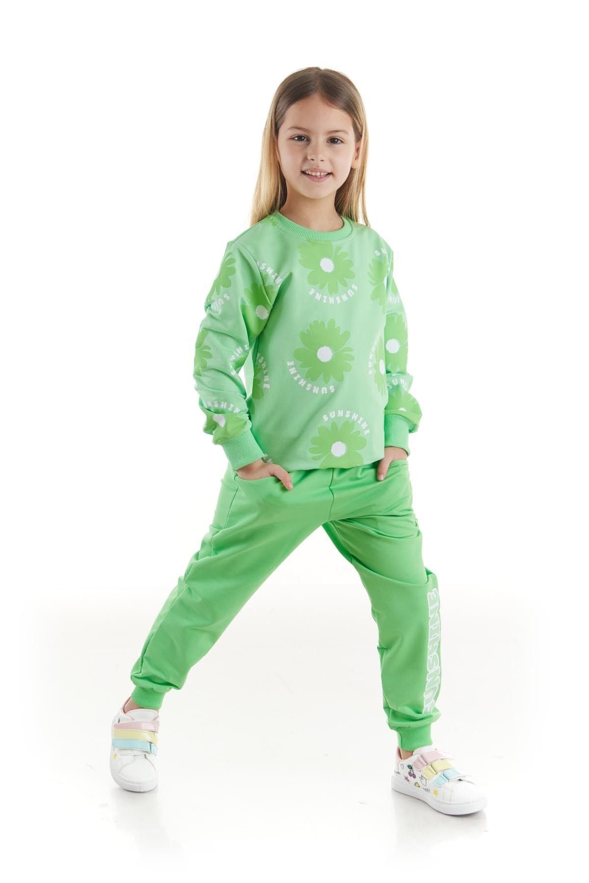 Kids Girl's Tracksuit Set Floral Printed Bottom Top Double Set Cotton Seasonal Ak2501