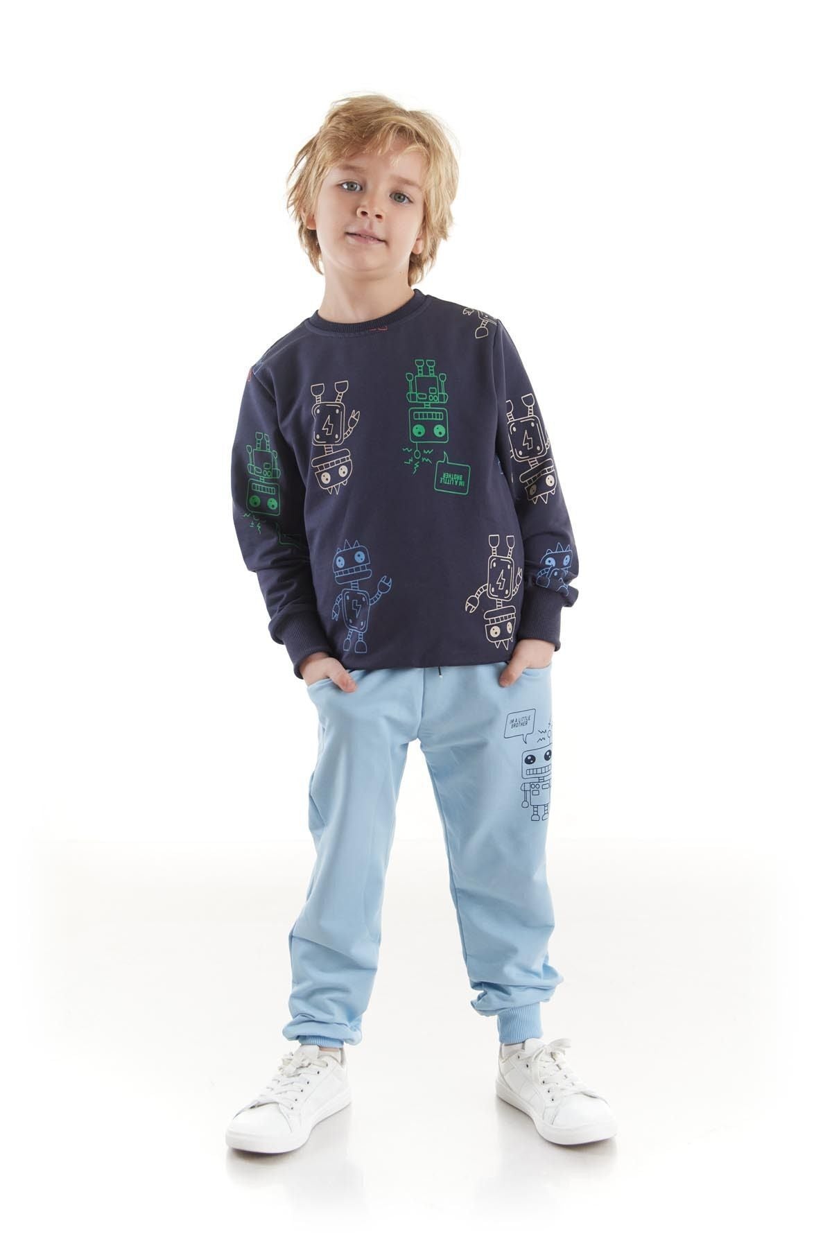 Kids Boys Tracksuit Set Robot Printed Bottom Top Double Set Cotton Seasonal Ak2506