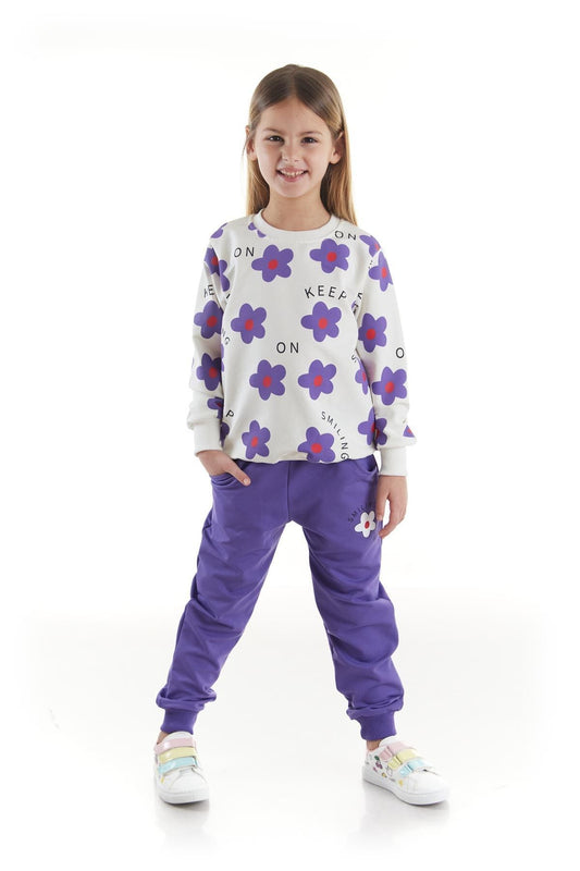 Kids Girl's Tracksuit Set Floral Printed Bottom Top Double Set Cotton Seasonal Ak2502