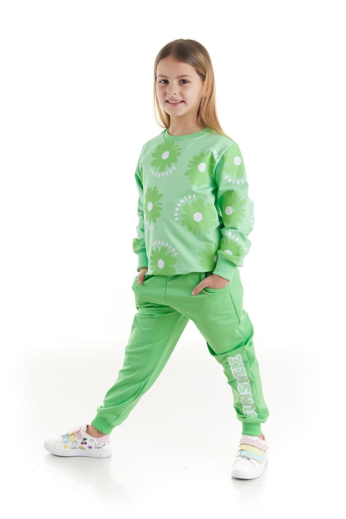 Kids Girl's Tracksuit Set Floral Printed Bottom Top Double Set Cotton Seasonal Ak2501