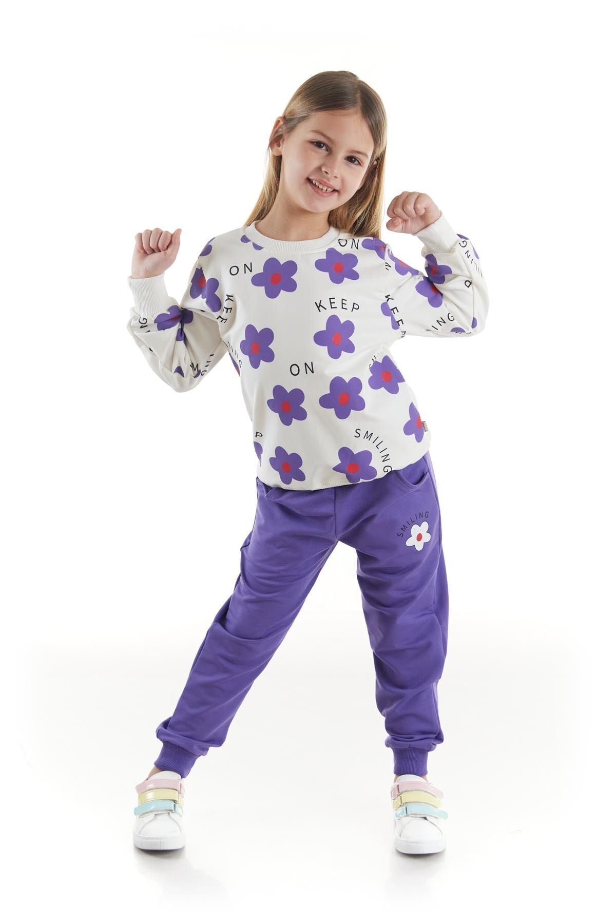 Kids Girl's Tracksuit Set Floral Printed Bottom Top Double Set Cotton Seasonal Ak2502