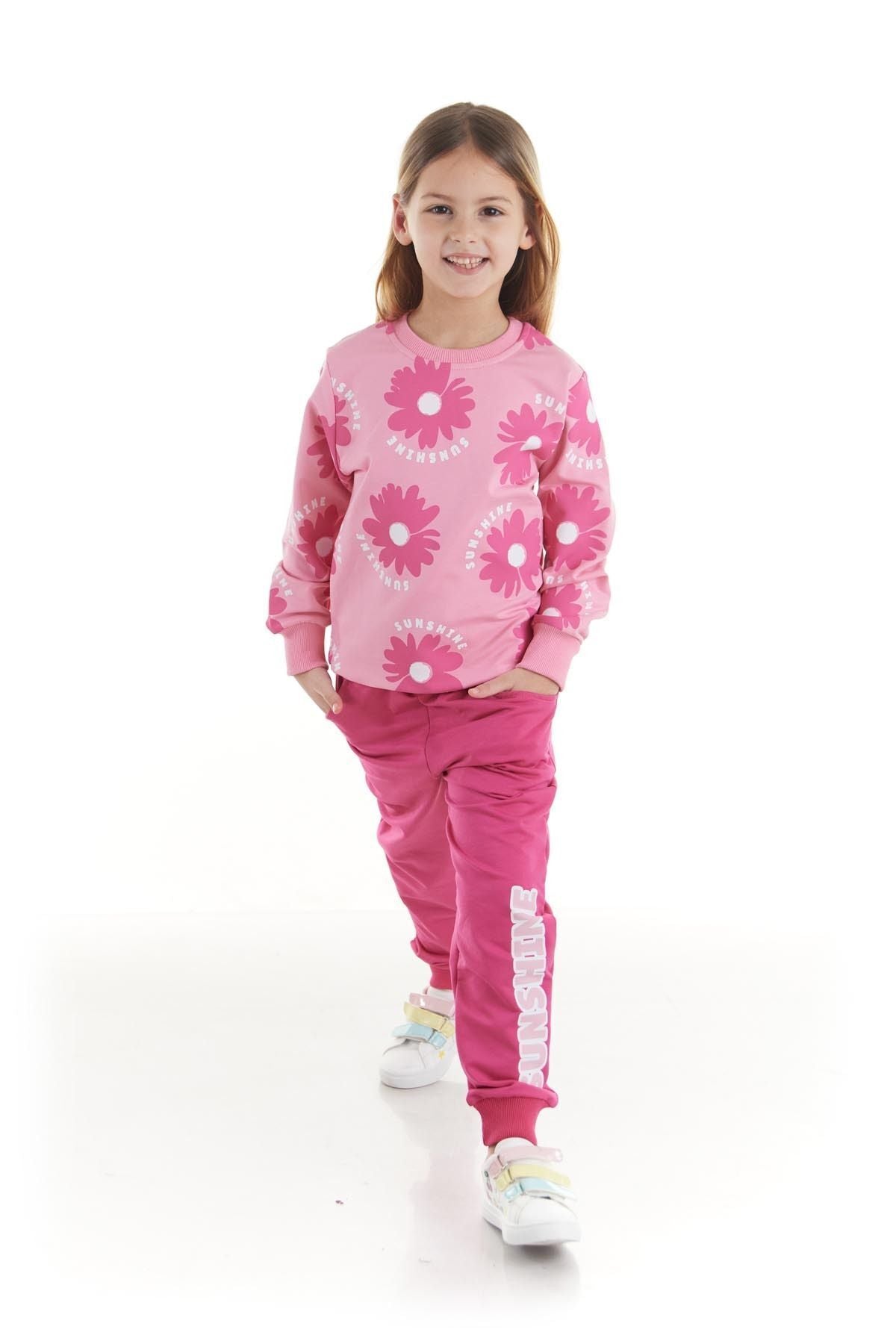 Kids Girl's Tracksuit Set Floral Printed Bottom Top Double Set Cotton Seasonal Ak2501