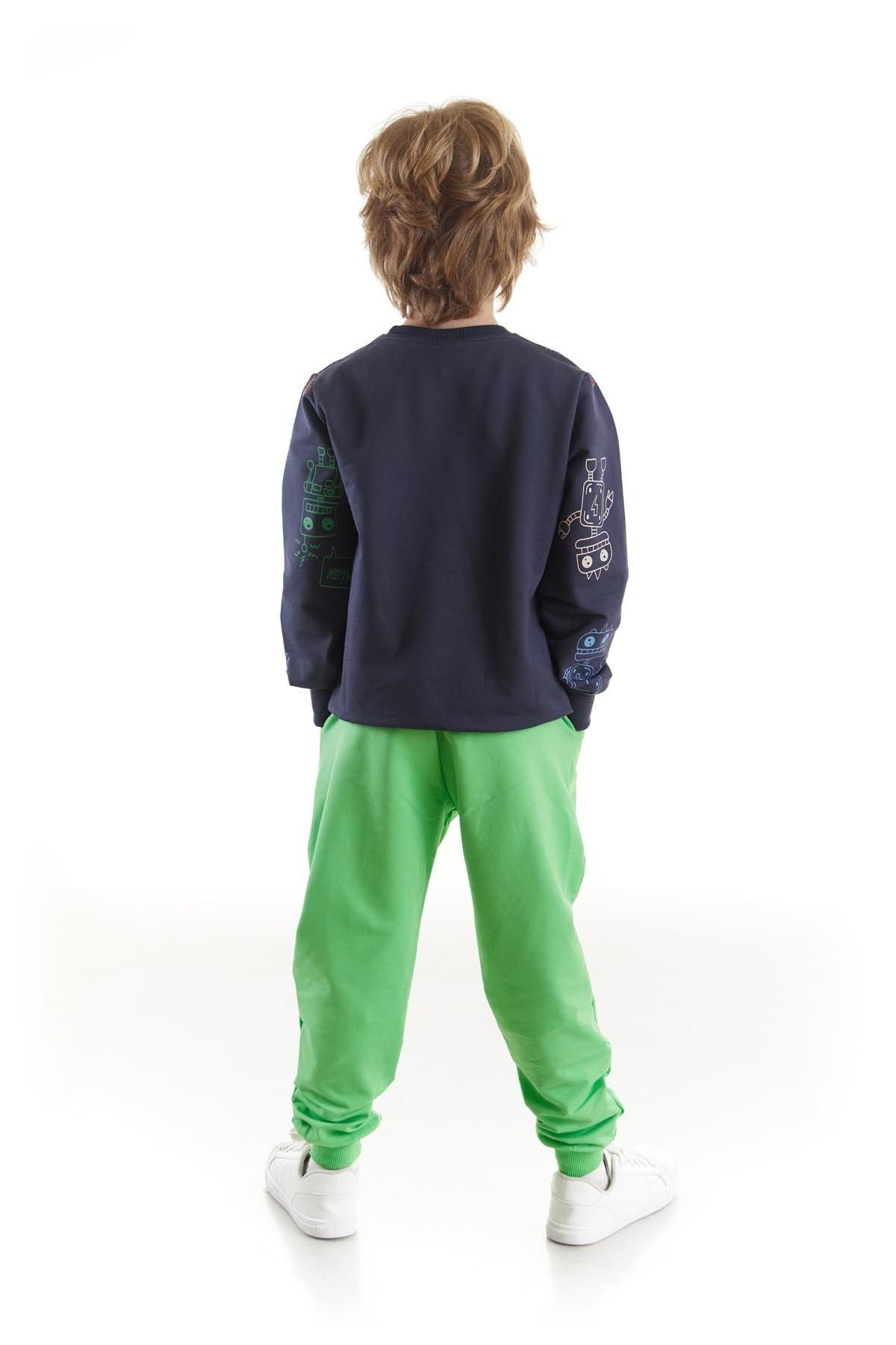 Kids Boys Tracksuit Set Robot Printed Bottom Top Double Set Cotton Seasonal Ak2506