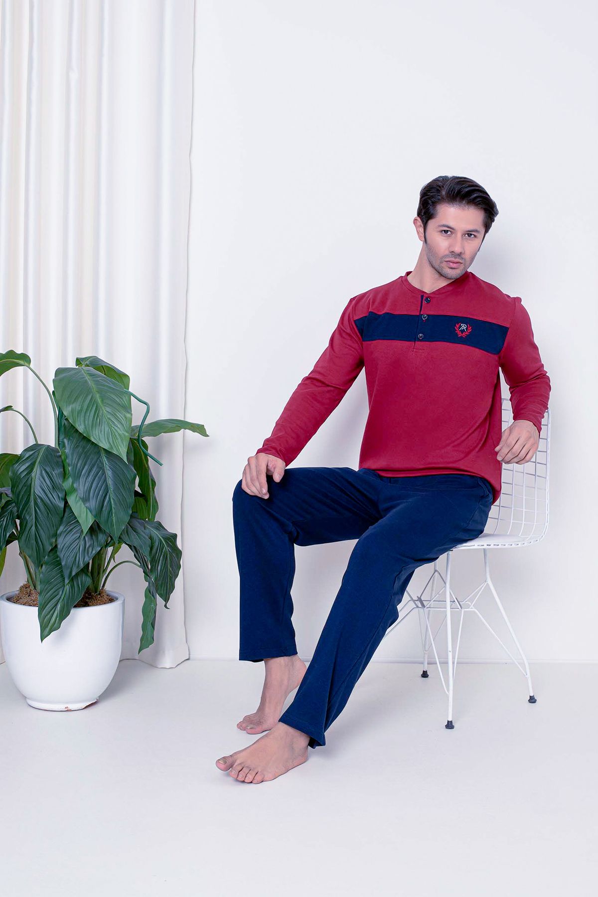 Men's Pajama Set Interlock Front Body Segmented Cotton Seasonal M70062268