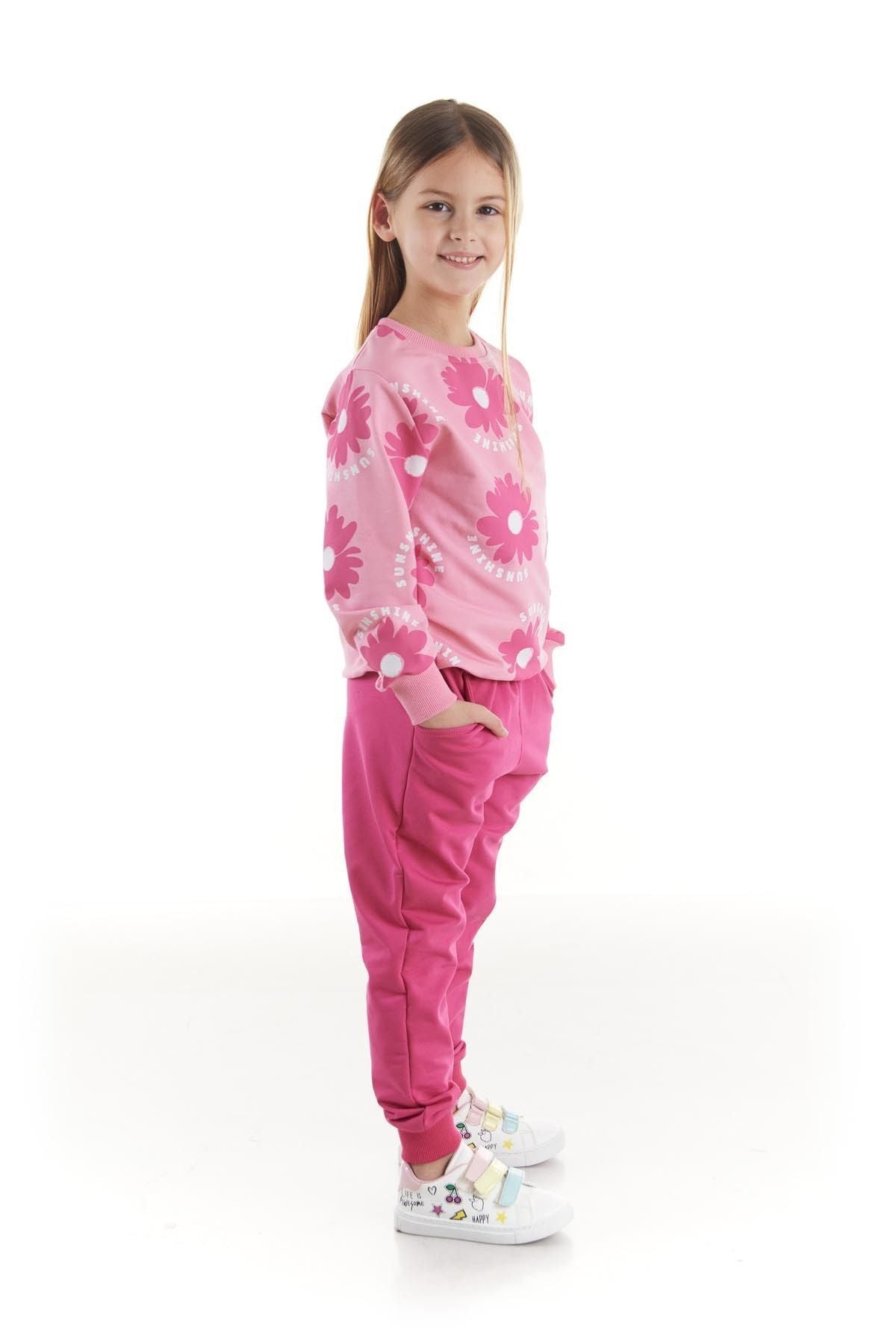 Kids Girl's Tracksuit Set Floral Printed Bottom Top Double Set Cotton Seasonal Ak2501